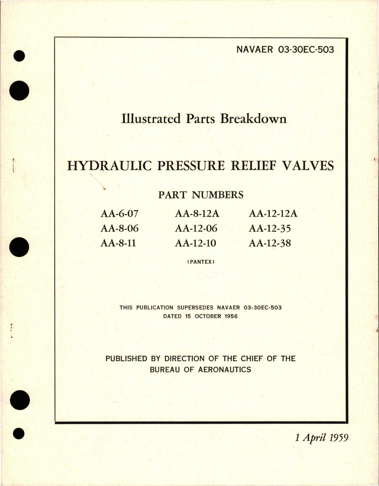 Sample page 1 from AirCorps Library document: Illustrated Parts Breakdown for Hydraulic Pressure Relief Valves