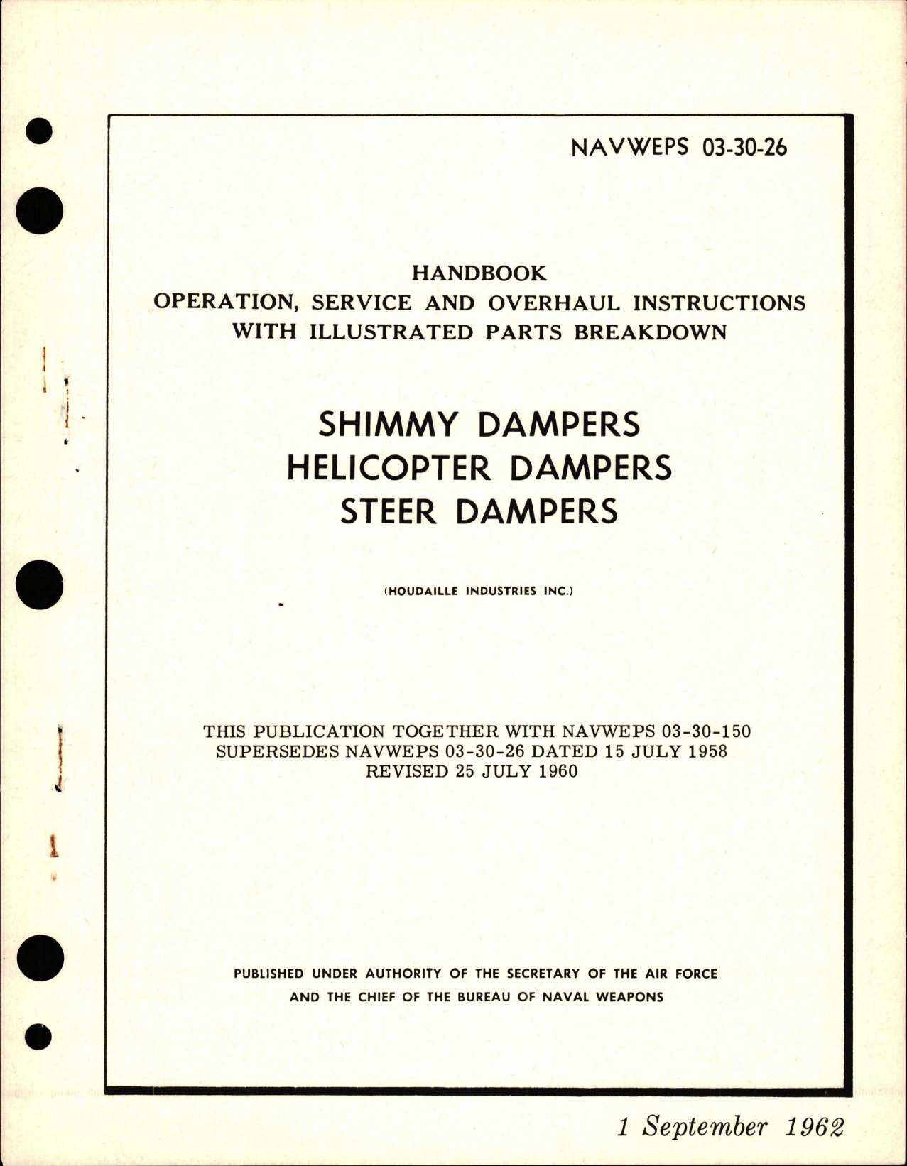 Sample page 1 from AirCorps Library document: Operation, Service and Overhaul Instructions with Illustrated Parts for Shimmy Dampers - Helicopter Dampers - Steer Dampers