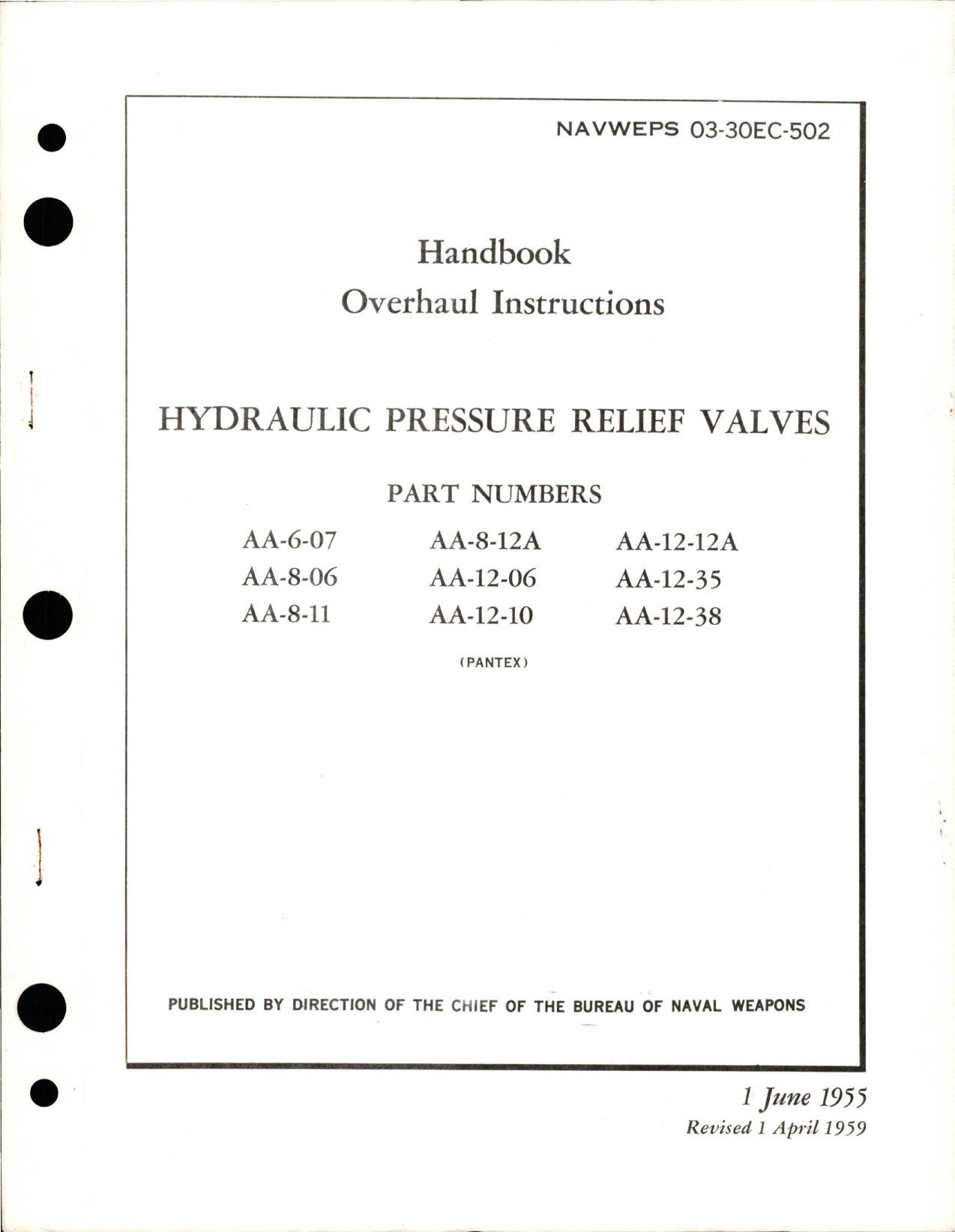 Sample page 1 from AirCorps Library document: Overhaul Instructions for Hydraulic Pressure Relief Valves