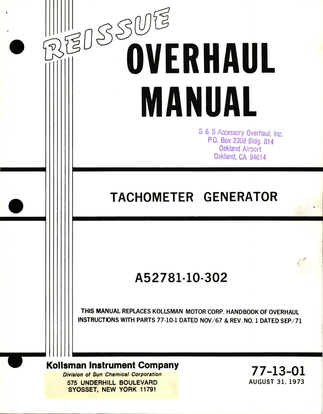 Sample page 1 from AirCorps Library document: Overhaul for Tachometer Generator - A52781-10-302