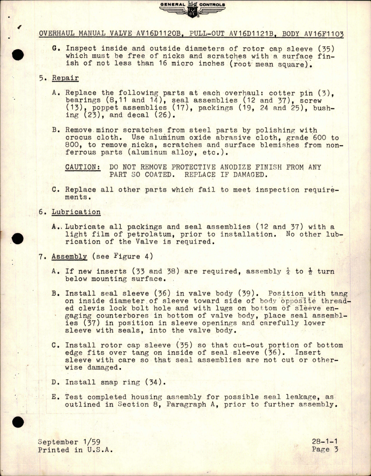 Sample page 5 from AirCorps Library document: Overhaul Manual with Parts Catalog for Manually Operated Rotary Plug Valve - AV-16D1120B, AV-16D1121B, and AV-16F1103