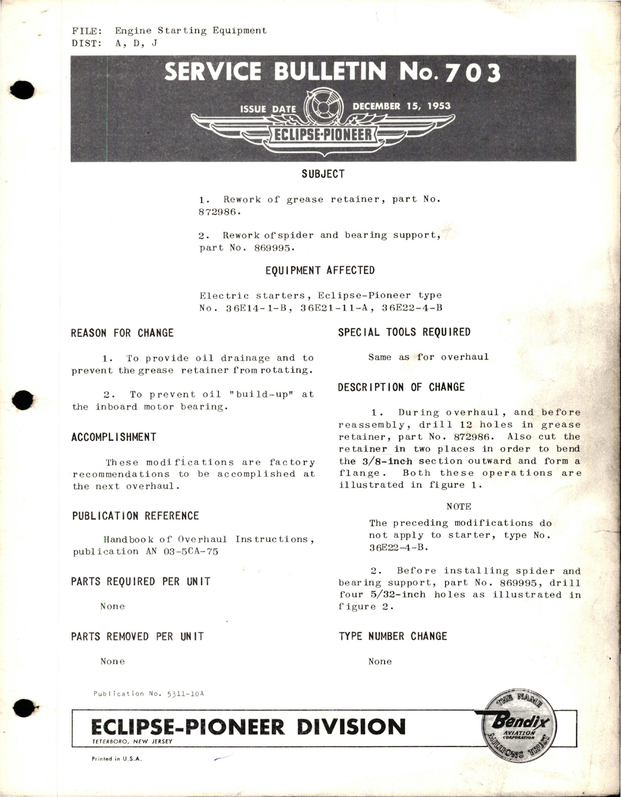 Sample page 1 from AirCorps Library document: Rework of Grease Retainer and Spider and Bearing Support - Parts 872986 and 869995