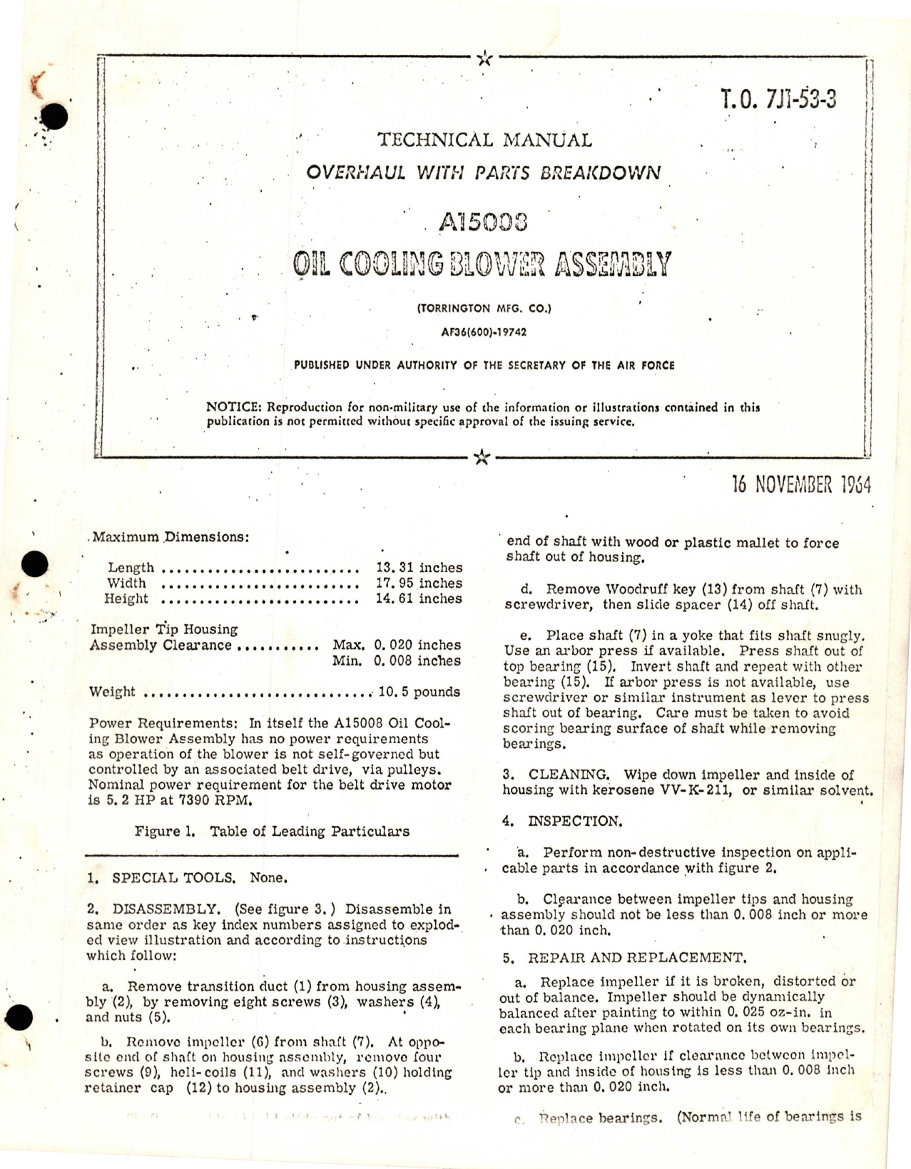 Sample page 1 from AirCorps Library document: Overhaul with Parts Breakdown for Oil Cooling Blower Assembly - A15008