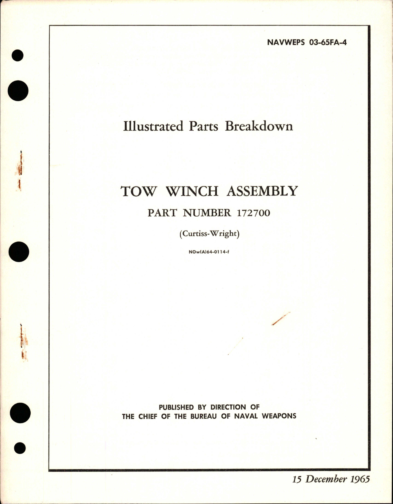 Sample page 1 from AirCorps Library document: Illustrated Parts Breakdown for Tow Winch Assembly - Part 172700 