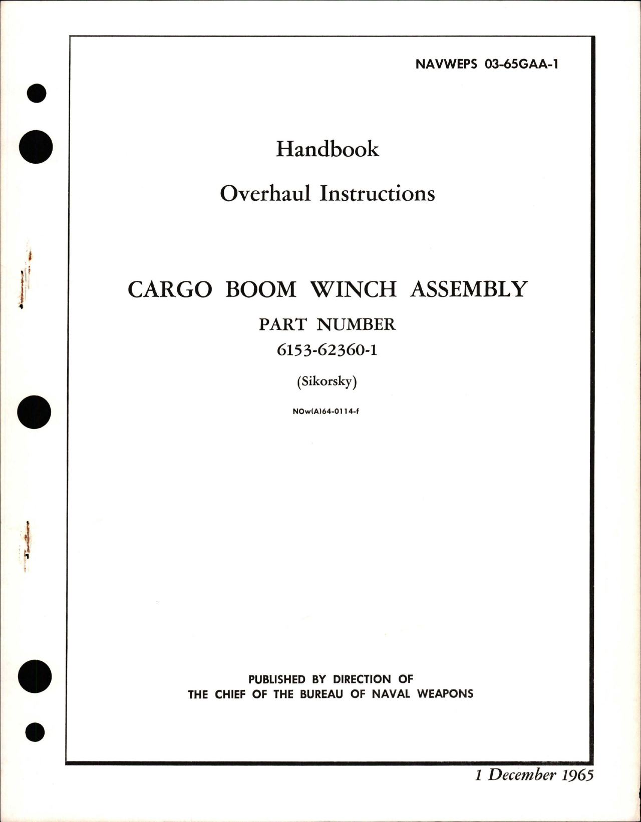 Sample page 1 from AirCorps Library document: Overhaul Instructions for Cargo Boom Winch Assembly - Part 6153-62360-1