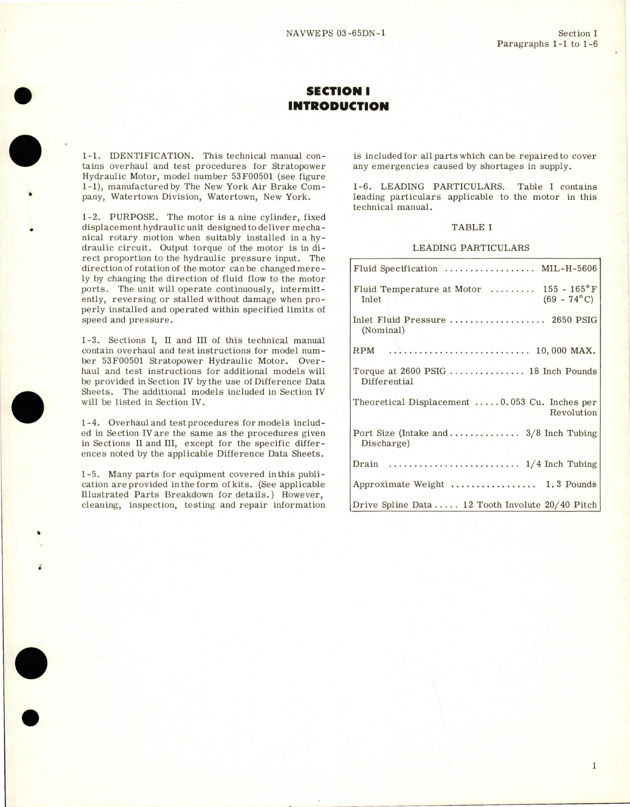 Sample page 5 from AirCorps Library document: Overhaul Instructions for Stratopower Hydraulic Motor - Model 53F00501 