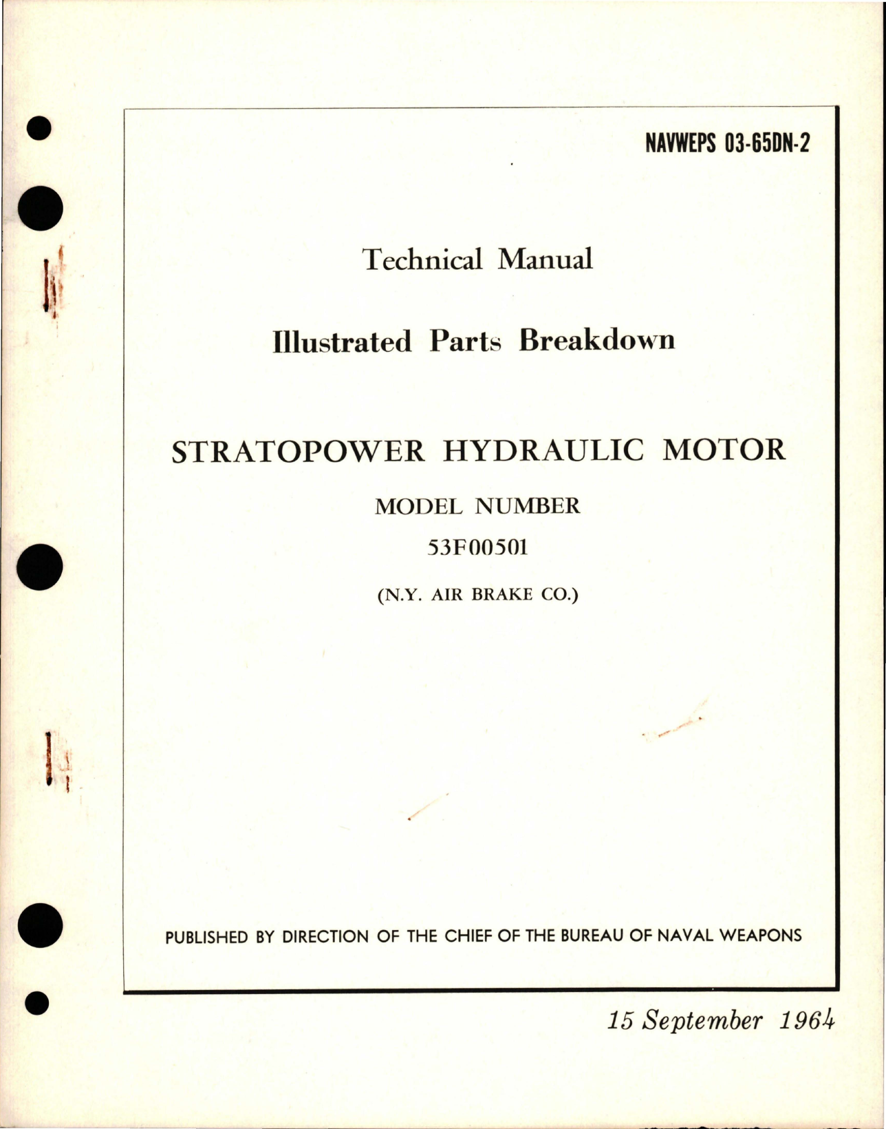Sample page 1 from AirCorps Library document: Illustrated Parts Breakdown for Stratopower Hydraulic Motor - Model 53F00501 