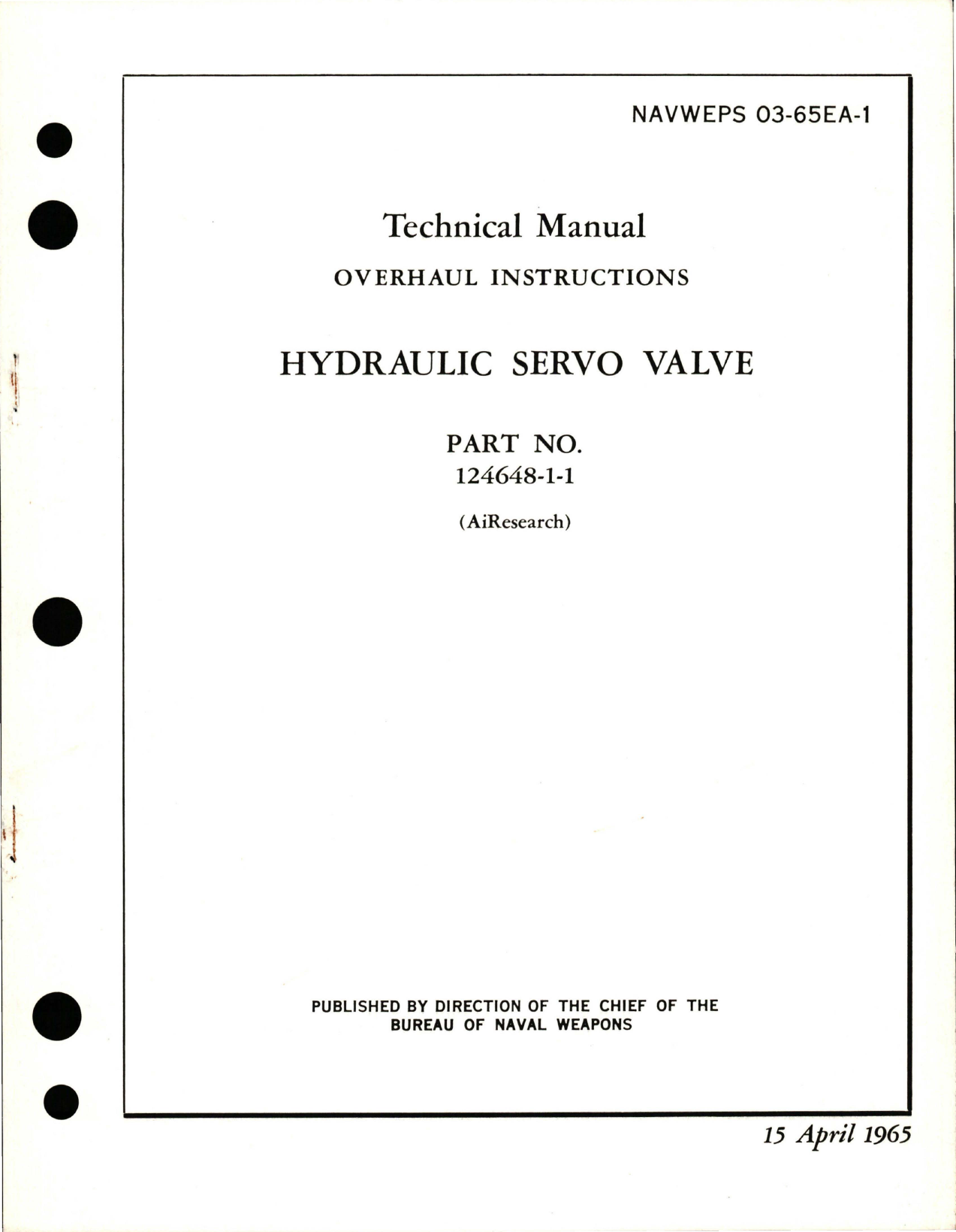 Sample page 1 from AirCorps Library document: Overhaul Instructions for Hydraulic Servo Valve - Part 124648-1-1