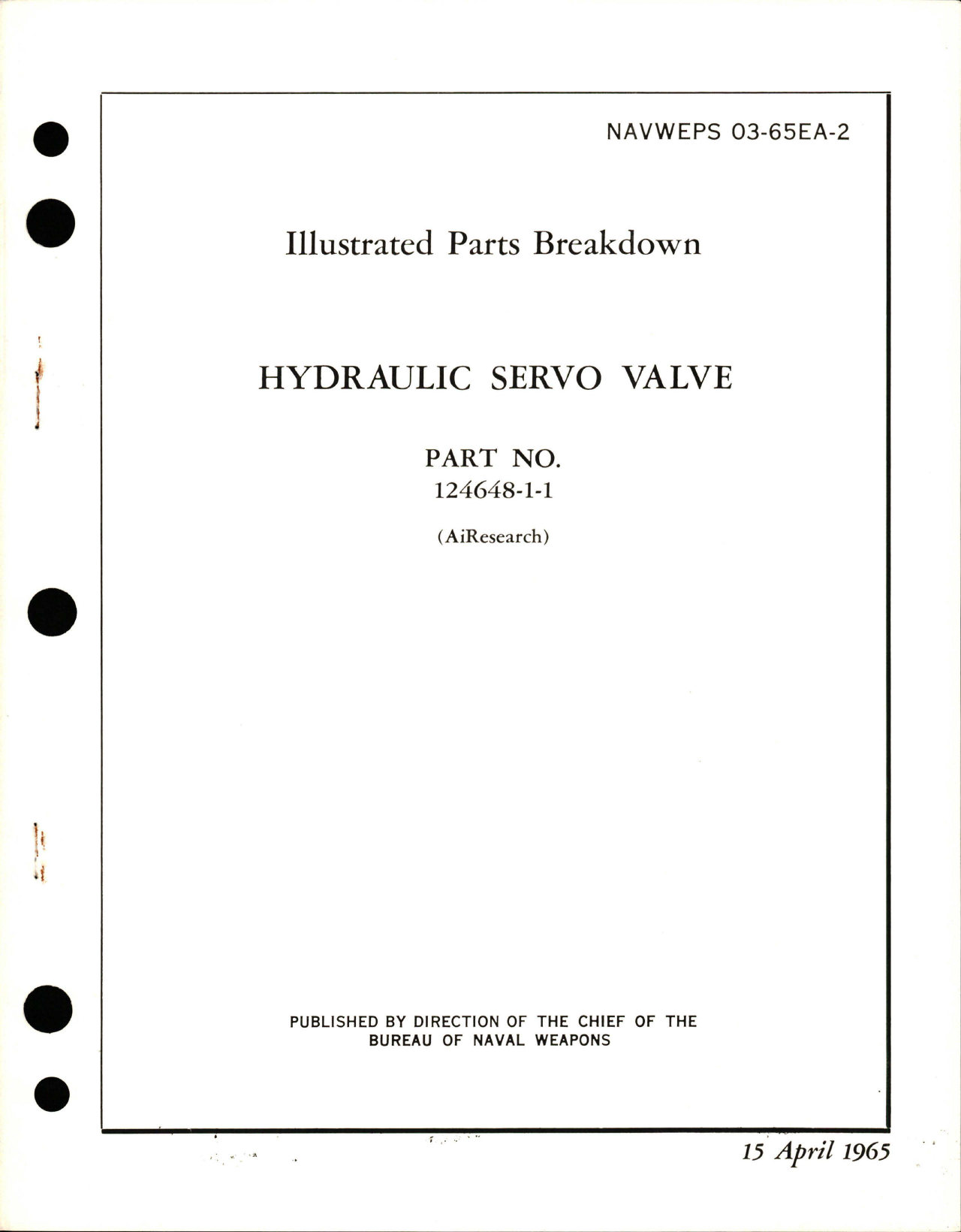 Sample page 1 from AirCorps Library document: Illustrated Parts Breakdown for Hydraulic Servo Valve - Part 124648-1-1