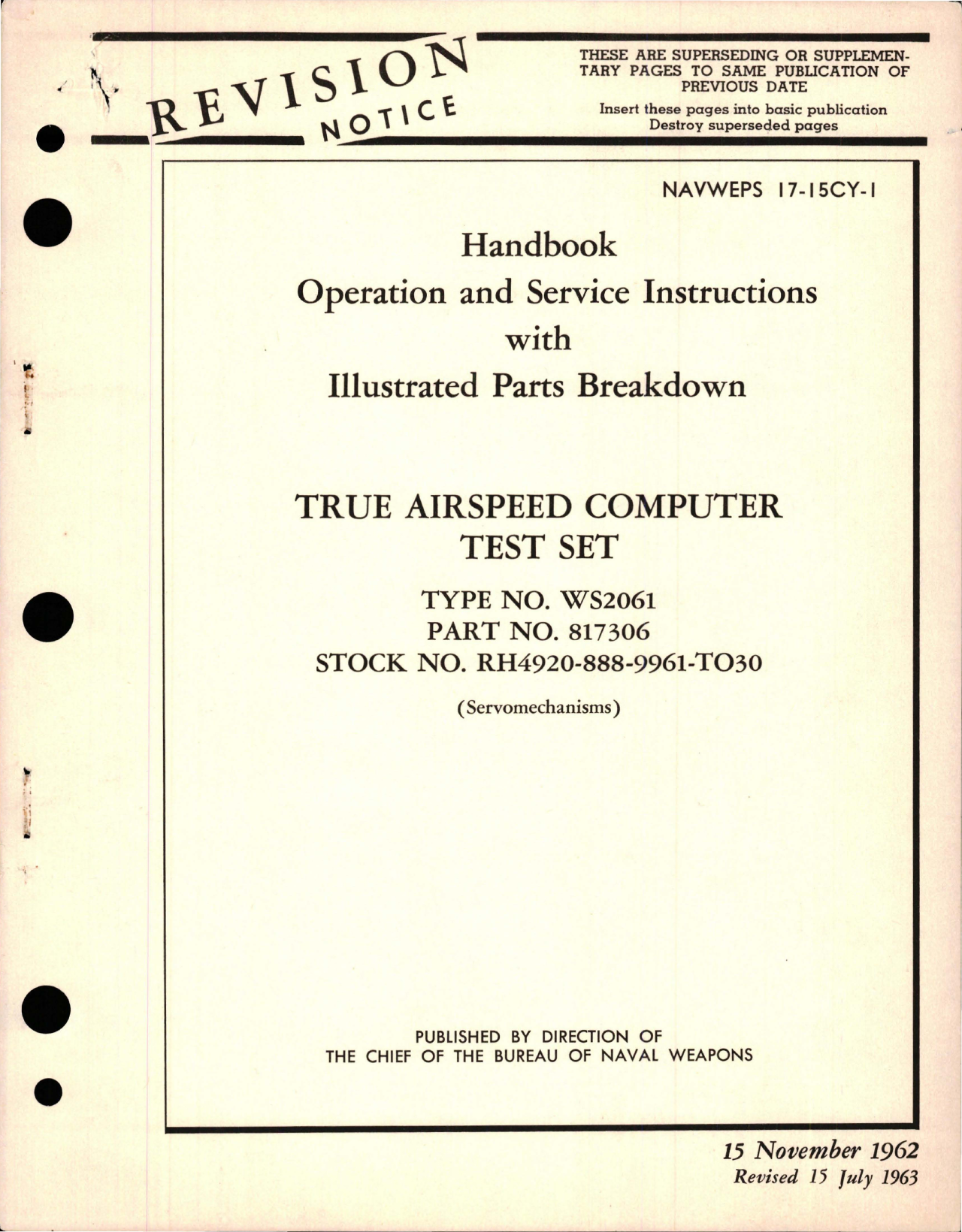 Sample page 1 from AirCorps Library document: Operation, Service Instructions with Illustrated Parts for True Airspeed Computer Test Set - Type WS2061, Part 817306