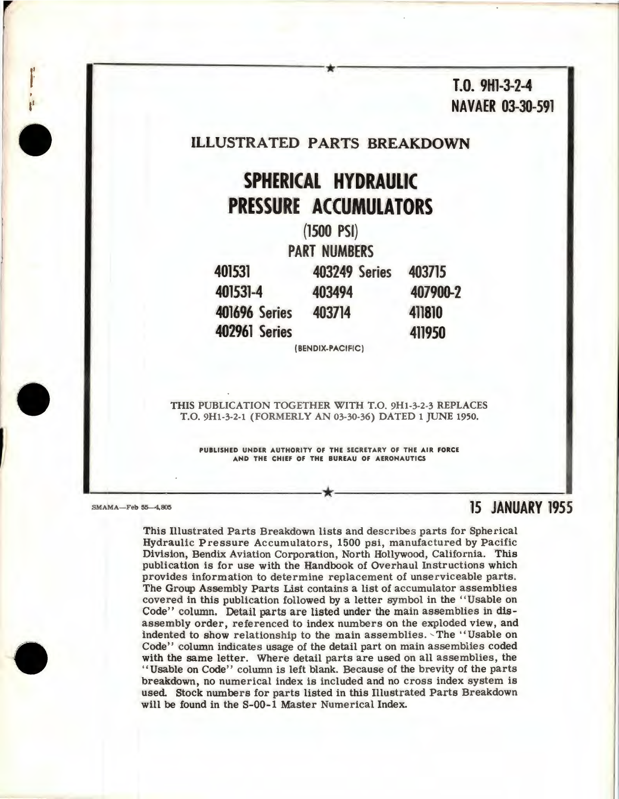 Sample page 1 from AirCorps Library document: Illustrated Parts for Spherical Hydraulic Pressure Accumulators - 1500 PSI