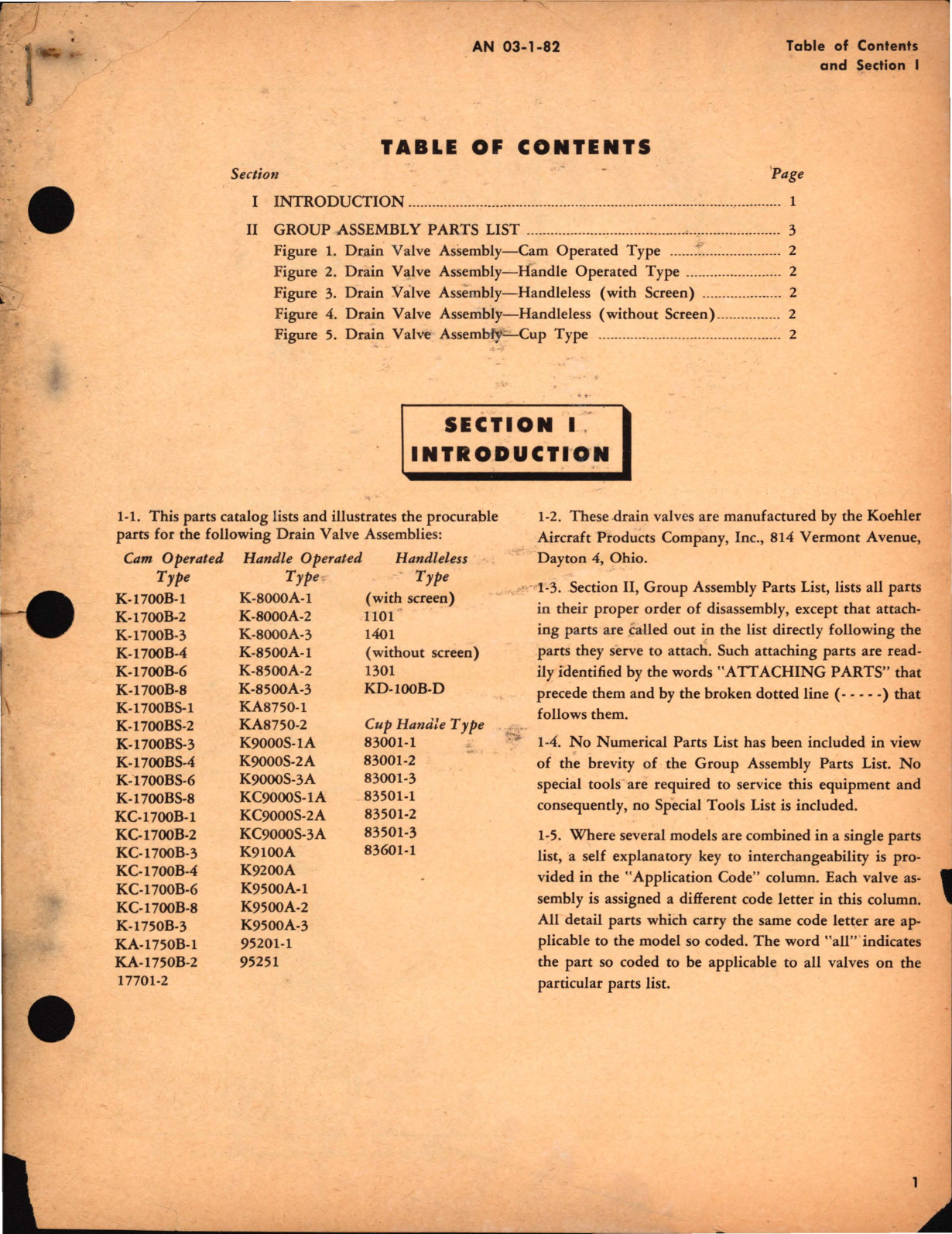 Sample page 1 from AirCorps Library document: Group Assembly Part Lists for Drain Valve 