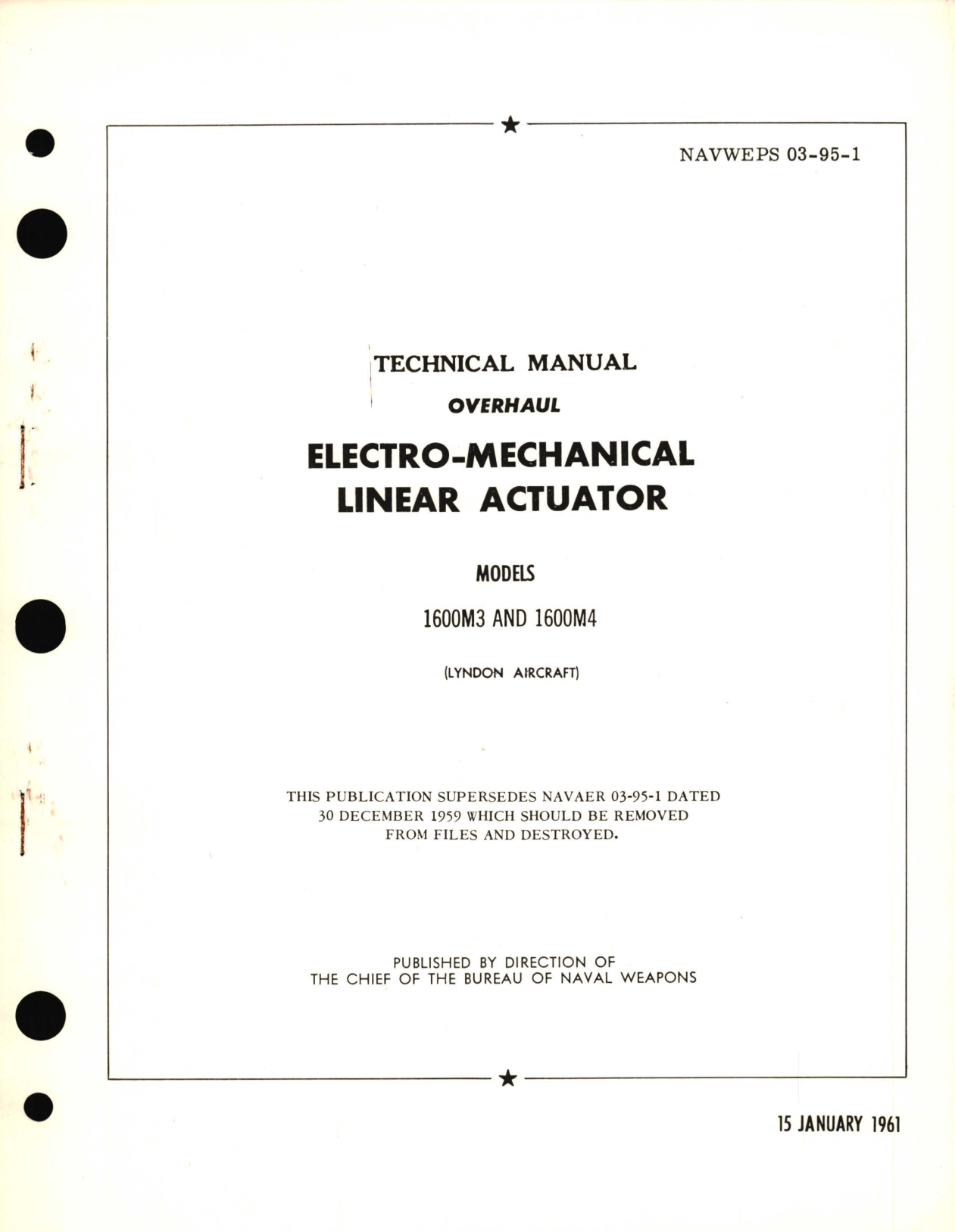 Sample page 1 from AirCorps Library document: Overhaul Electro-Mechanical Linear Actuator Model 1600M3, 1600M4 