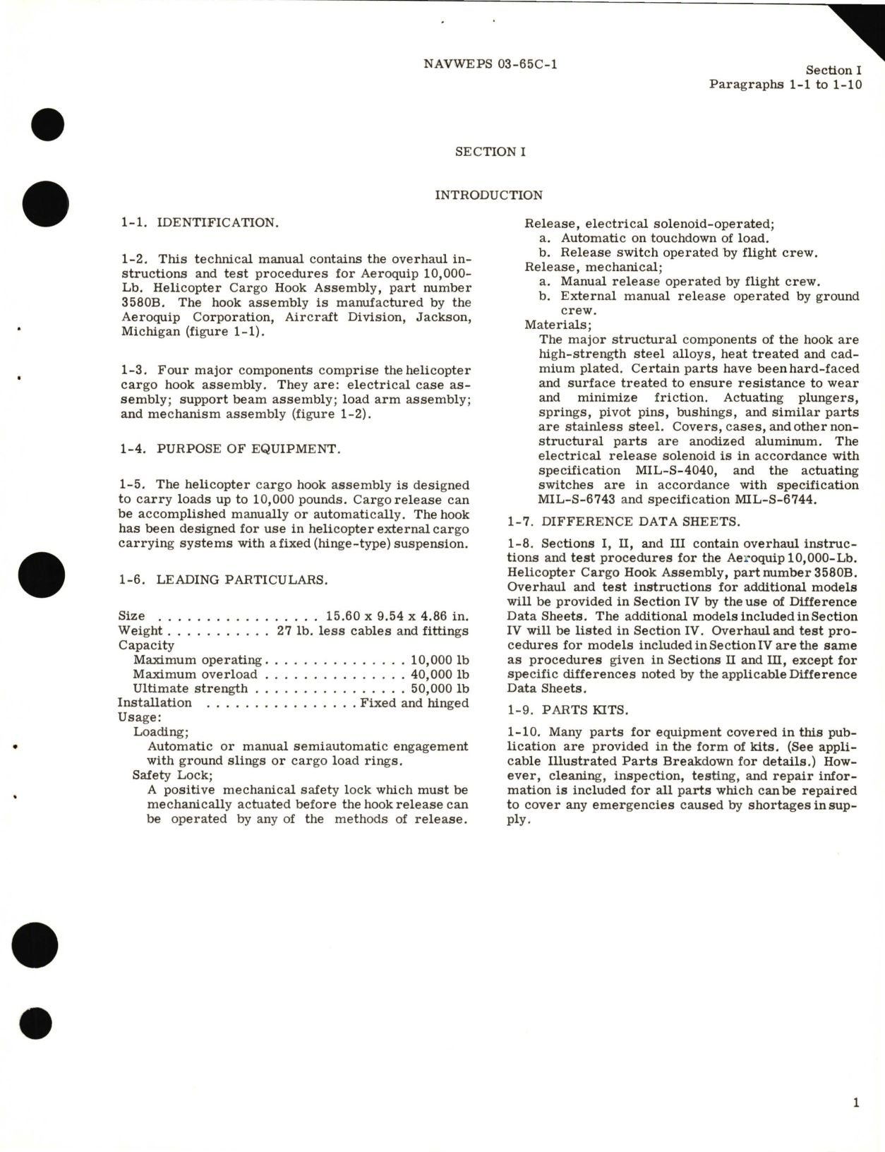 Sample page 5 from AirCorps Library document: Overhaul Instructions for Helicopter Cargo Hook Assembly, 10,000 LB Part No. 3580B 