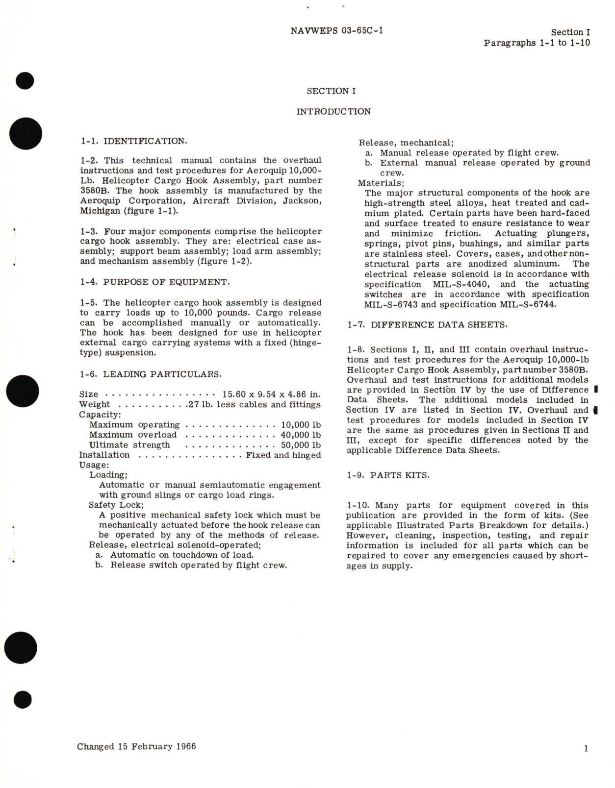 Sample page 5 from AirCorps Library document: Overhaul Instructions for Helicopter Cargo Hook Assembly, 10,000 LB. Part No. 3580B, Mod 1, and Part No 3580E 