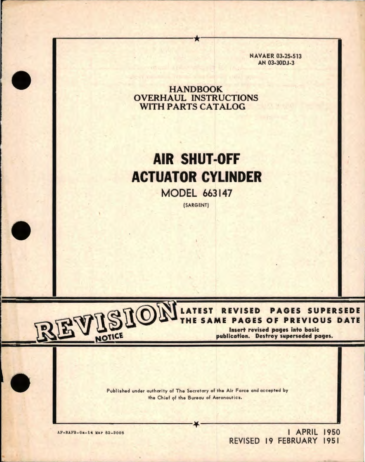 Sample page 1 from AirCorps Library document: Overhaul Instructions with Parts Catalog for Air Shut-Off Actuator Cylinder Model 663147 