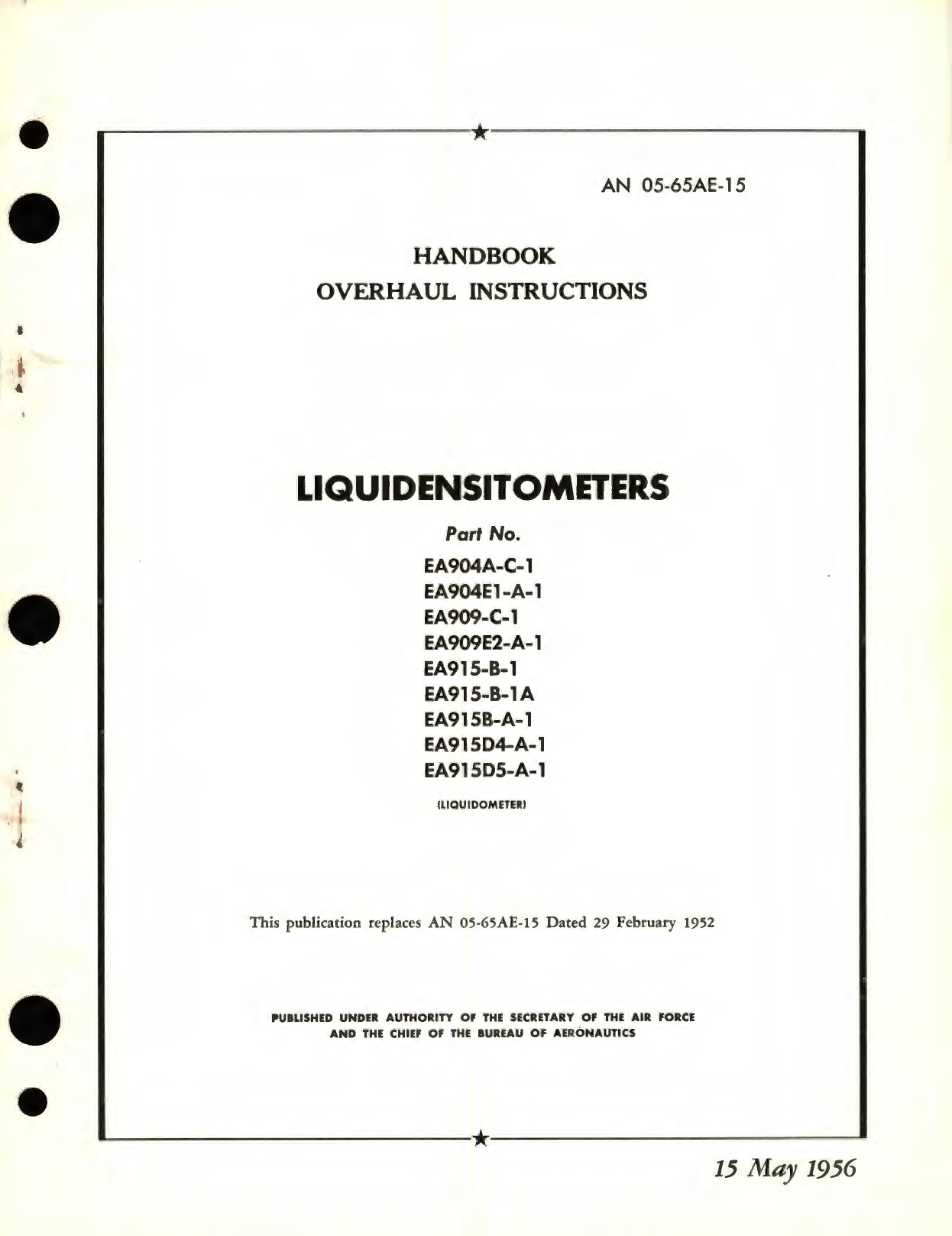 Sample page 1 from AirCorps Library document: Handbook Overhaul Instructions for Liquidensitometers 