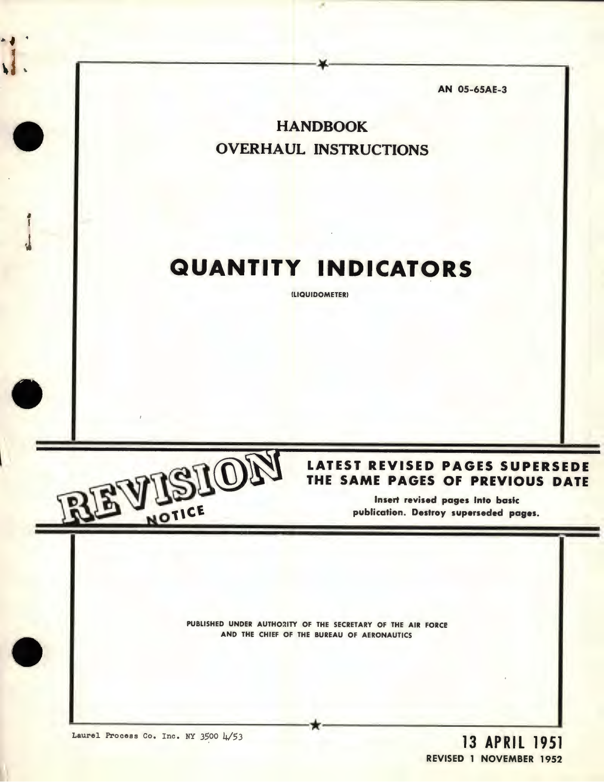 Sample page 1 from AirCorps Library document: Overhaul Instructions for Liquidometer Quantity Indicators