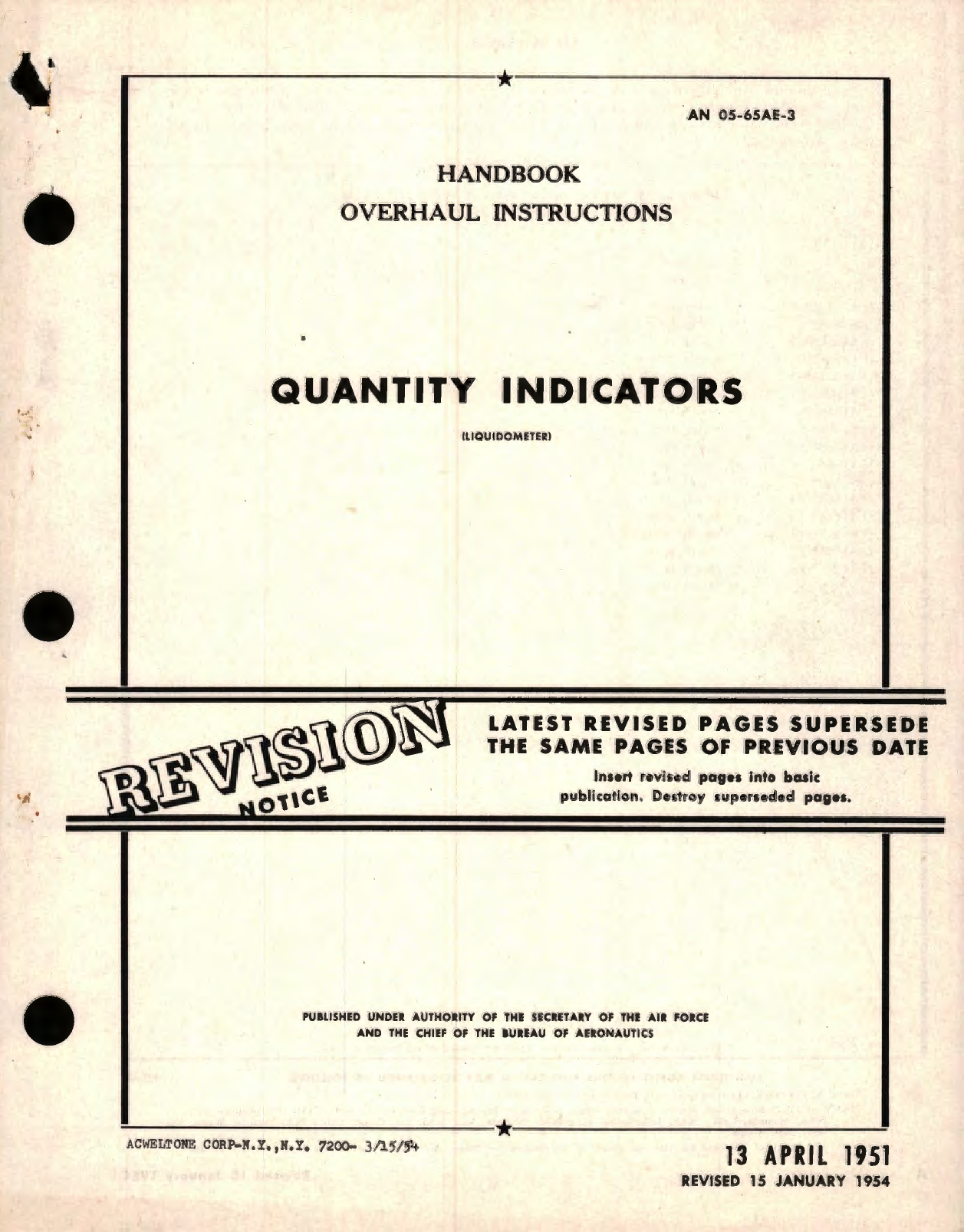 Sample page 1 from AirCorps Library document: Overhaul Instructions for Liquidometer Quantity Indicators 