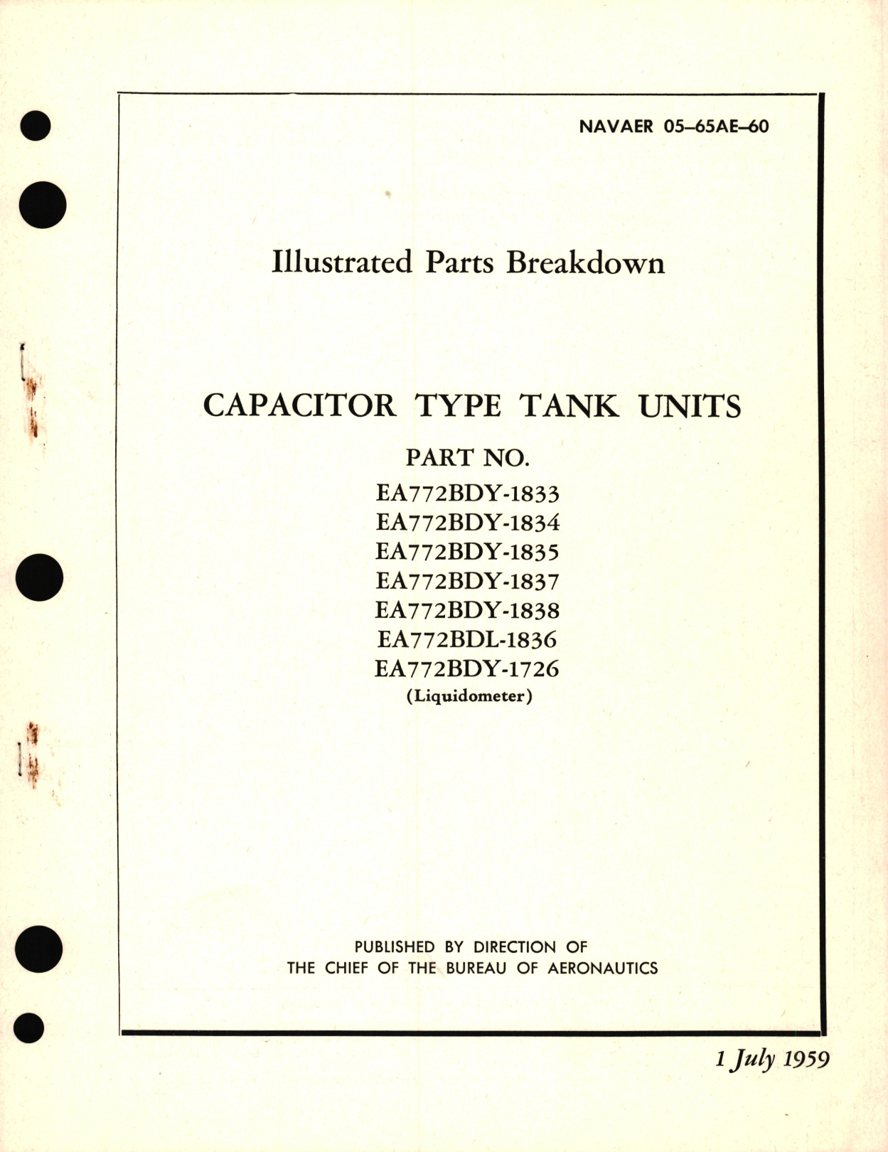 Sample page 1 from AirCorps Library document: Illustrated Parts Breakdown for capacitor Type Tank Units Part No. EA772BDY and EA772BDL