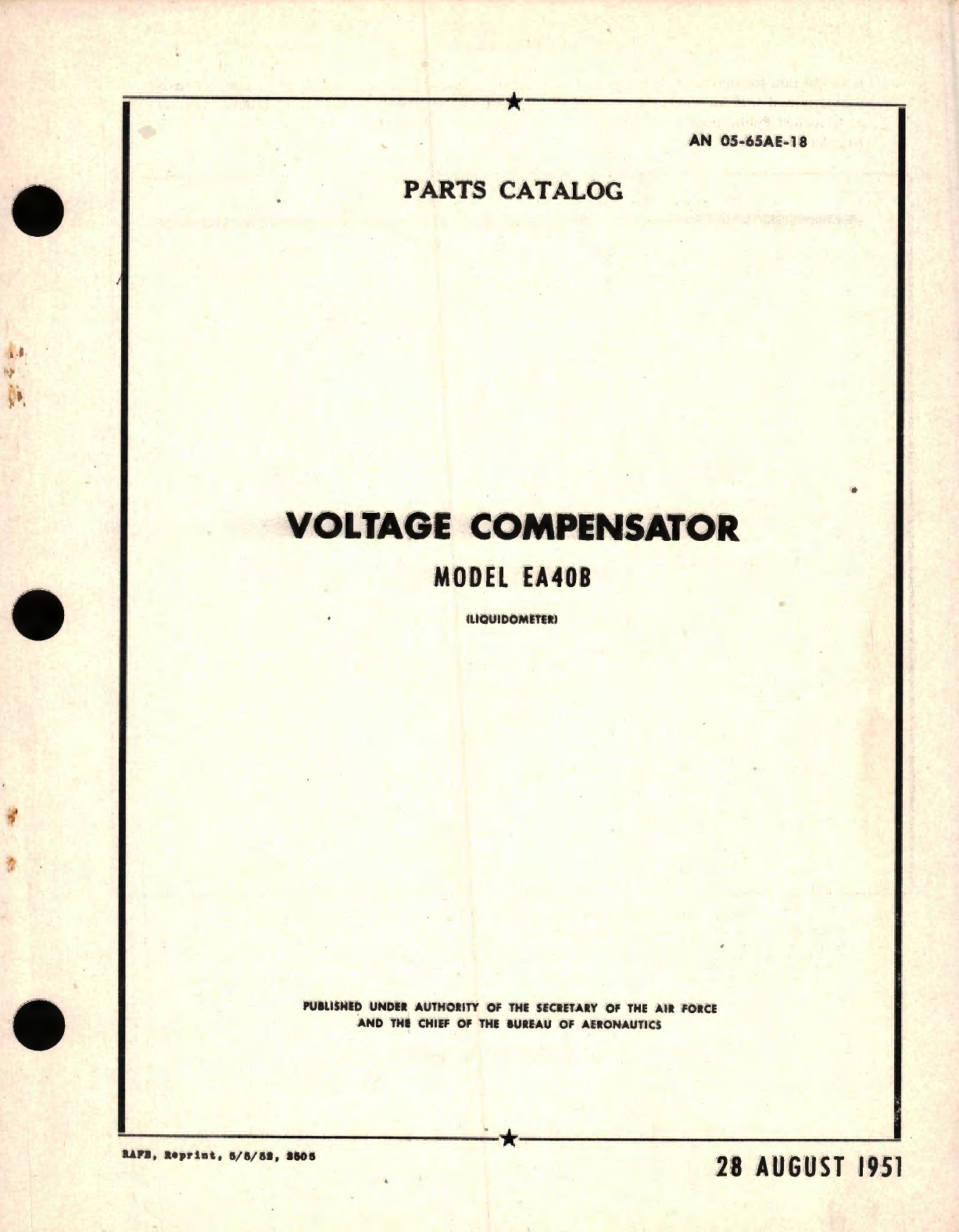 Sample page 1 from AirCorps Library document: Parts Catalog for Voltage Compensator Model EA40B