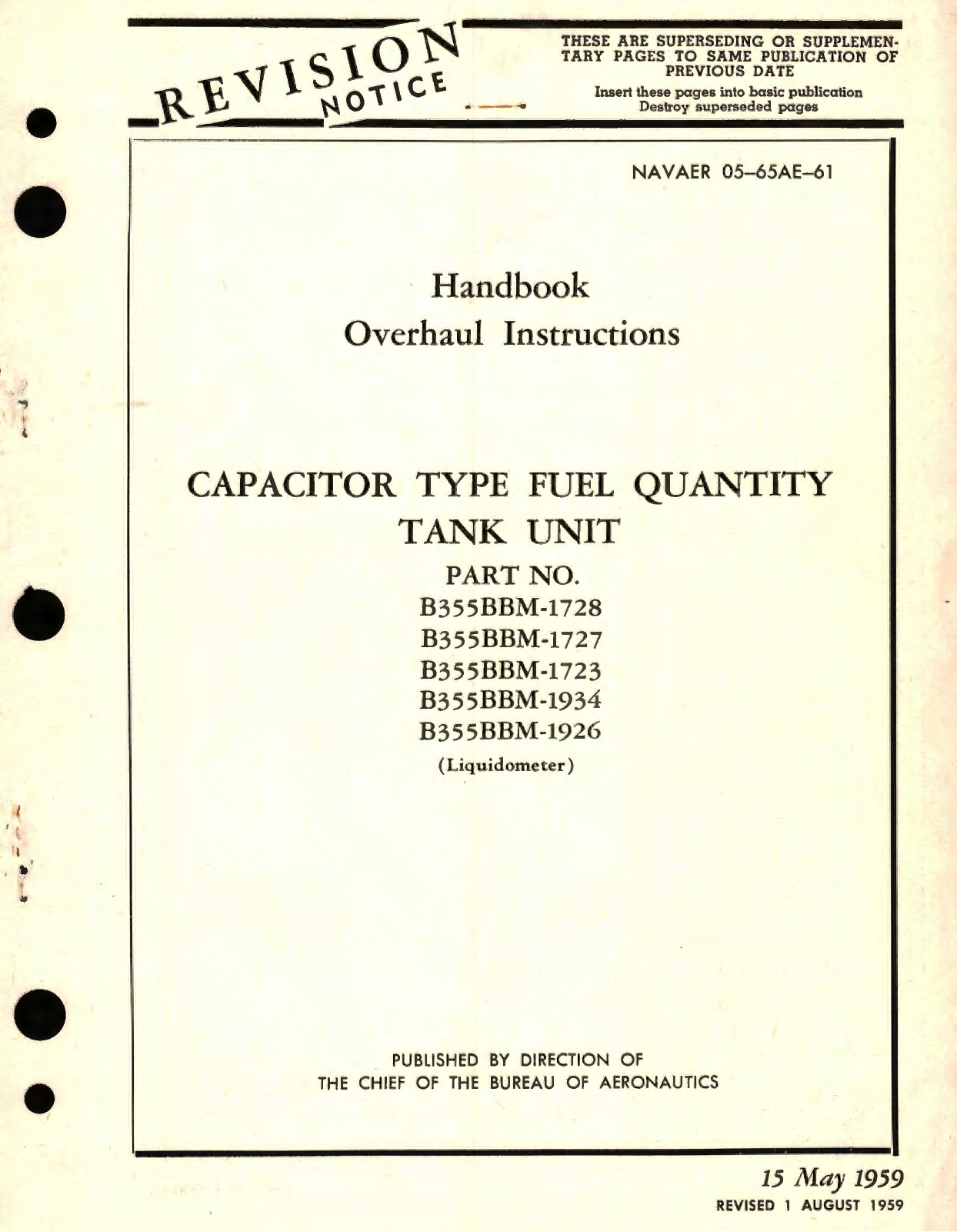 Sample page 1 from AirCorps Library document: Overhaul Instructions for Capacitor Fuel Quantity, Tank Unit, Part No. B355BBM 