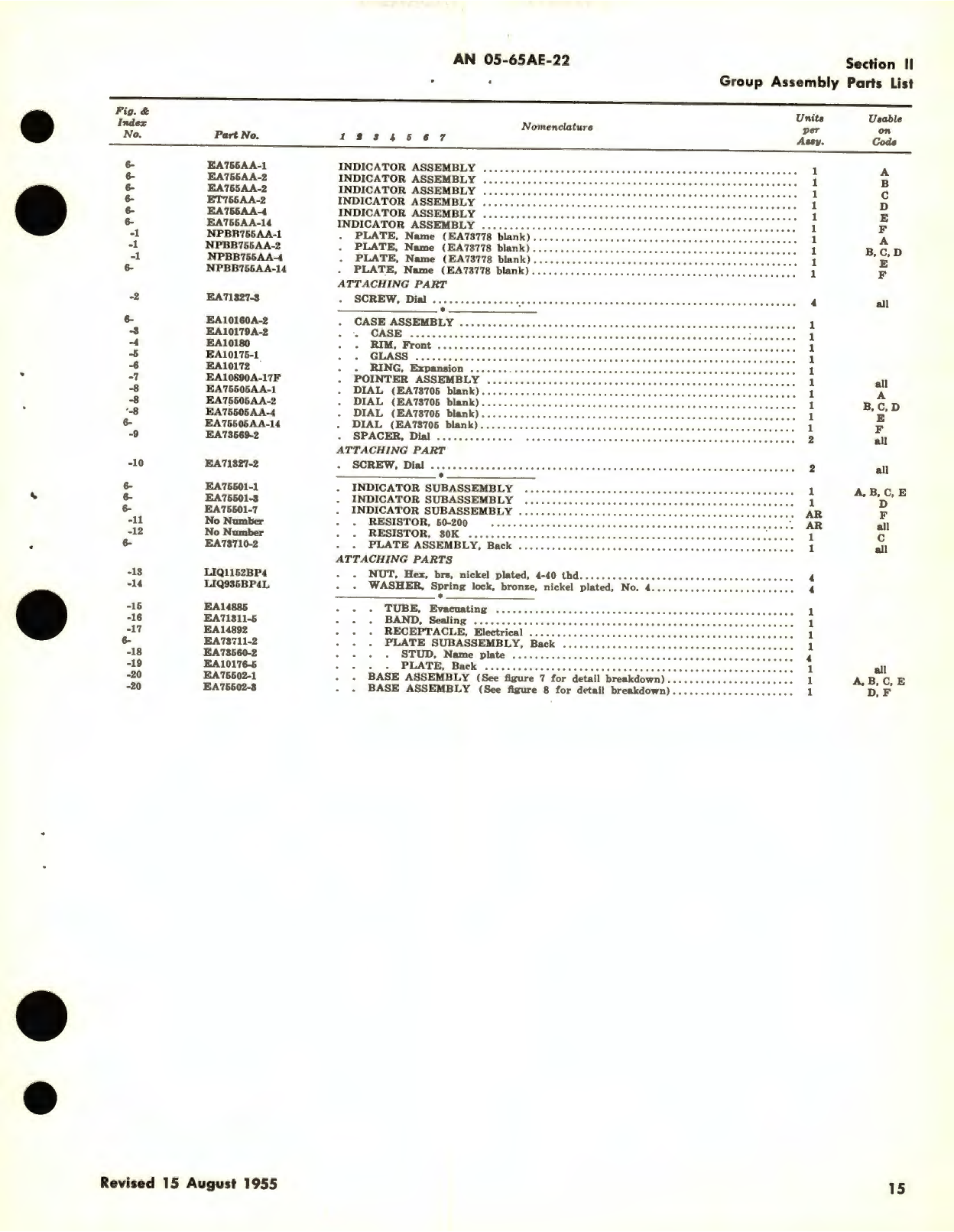 Sample page 5 from AirCorps Library document: Illustrated Parts Breakdown for Capacitor Fuel Quantity Gage Indicator Parts No. EA737AA, EA737BB, EA755AA