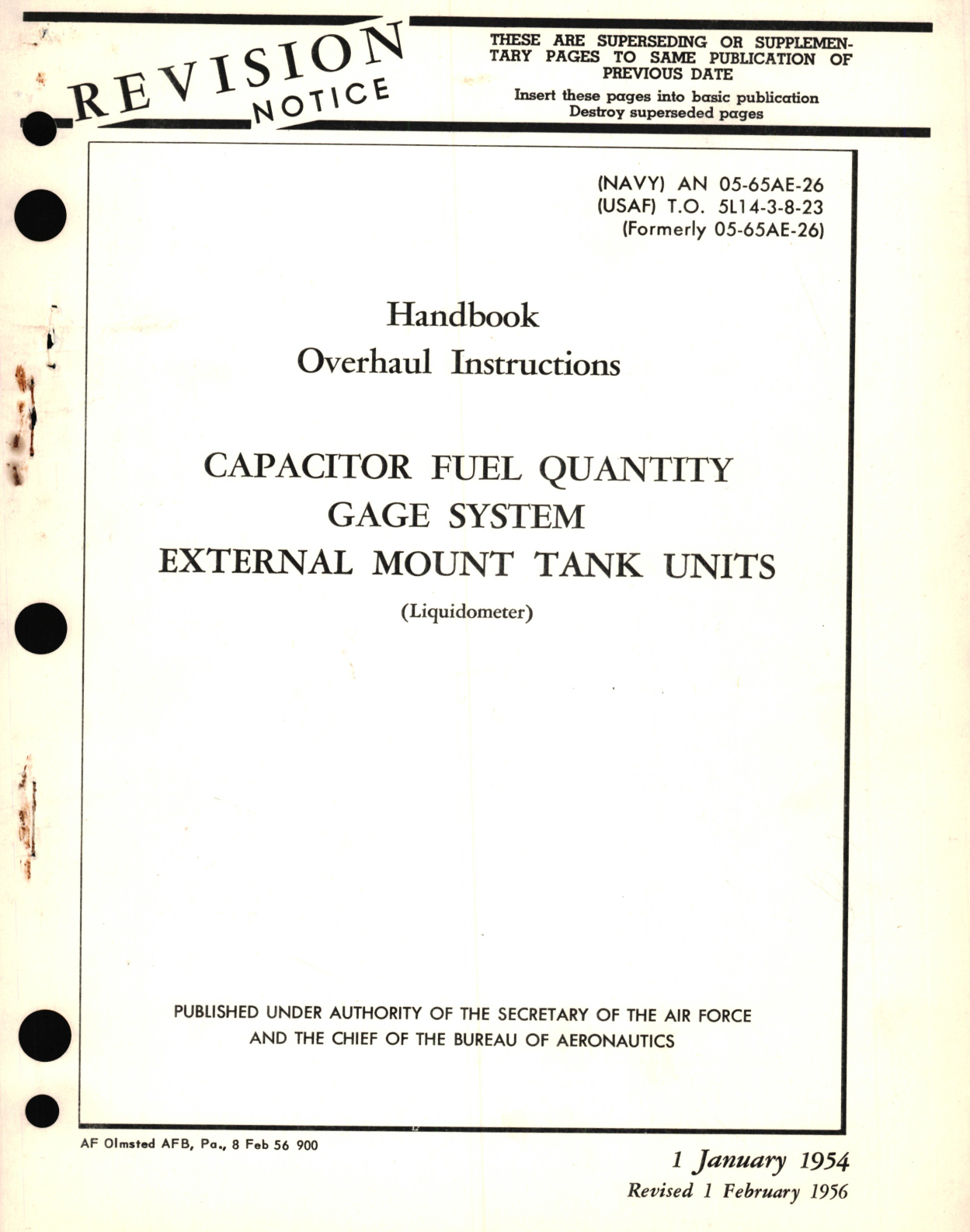 Sample page 1 from AirCorps Library document: Overhaul Instructions for Capacitor Fuel Quantity Gage System for Liquidometer's External Mount Tank Units 