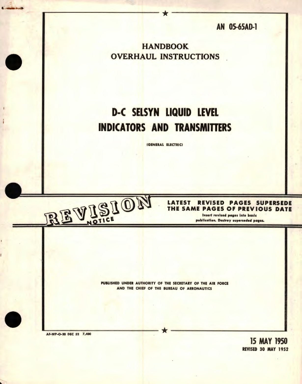 Sample page 1 from AirCorps Library document: Overhaul Instructions for D-C Selsyn Liquid Level Indicators and Transmitters