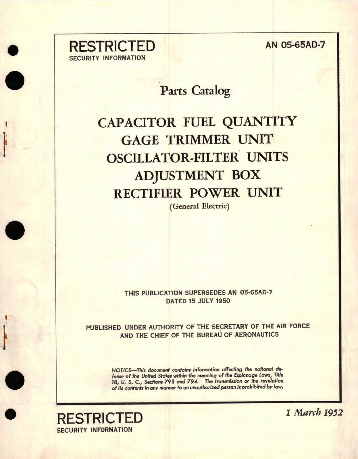 Sample page 1 from AirCorps Library document: Parts Catalog for Type TJ- 40 Capacitor Fuel Quantity Gage Trimmer Unit, Type TJ-26 Oscillator-Filter Units, Type TJ-34 Adjustment Box, Type TJ- 37 Rectifier Power Unit 