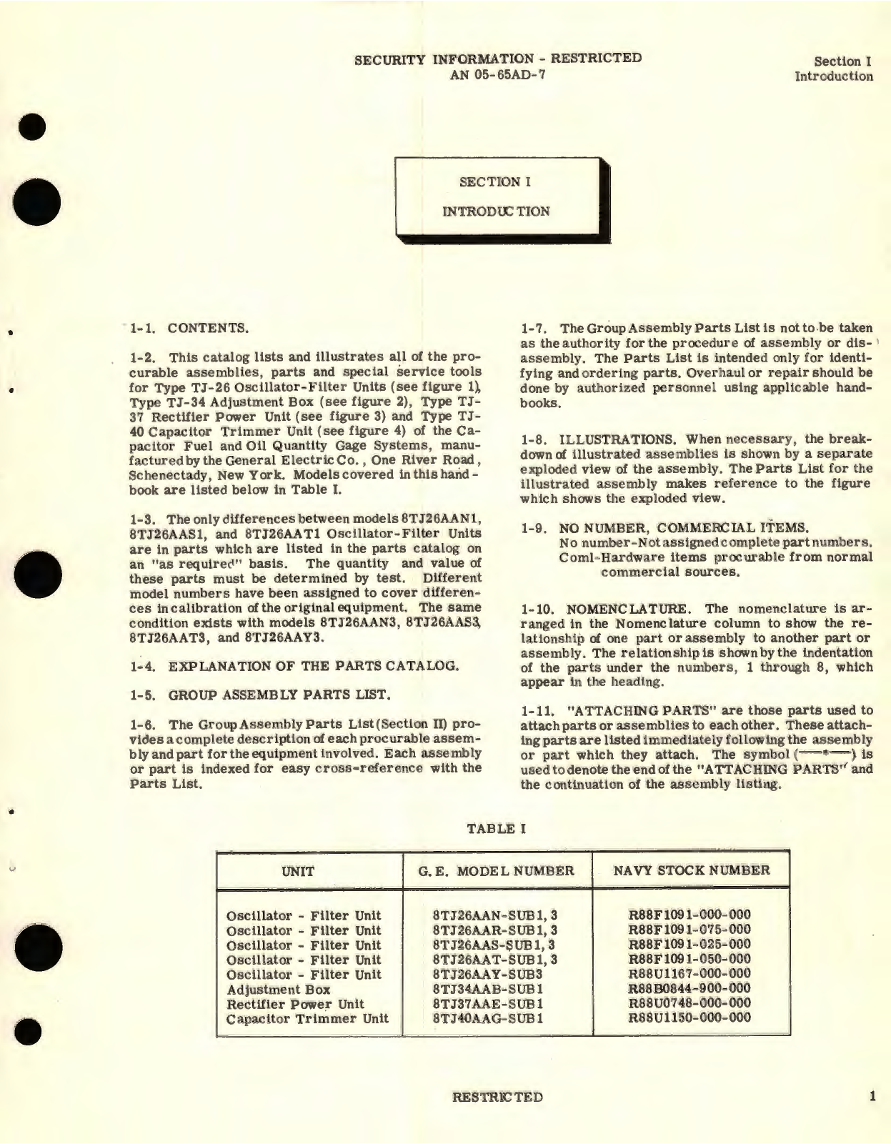 Sample page 5 from AirCorps Library document: Parts Catalog for Type TJ- 40 Capacitor Fuel Quantity Gage Trimmer Unit, Type TJ-26 Oscillator-Filter Units, Type TJ-34 Adjustment Box, Type TJ- 37 Rectifier Power Unit 