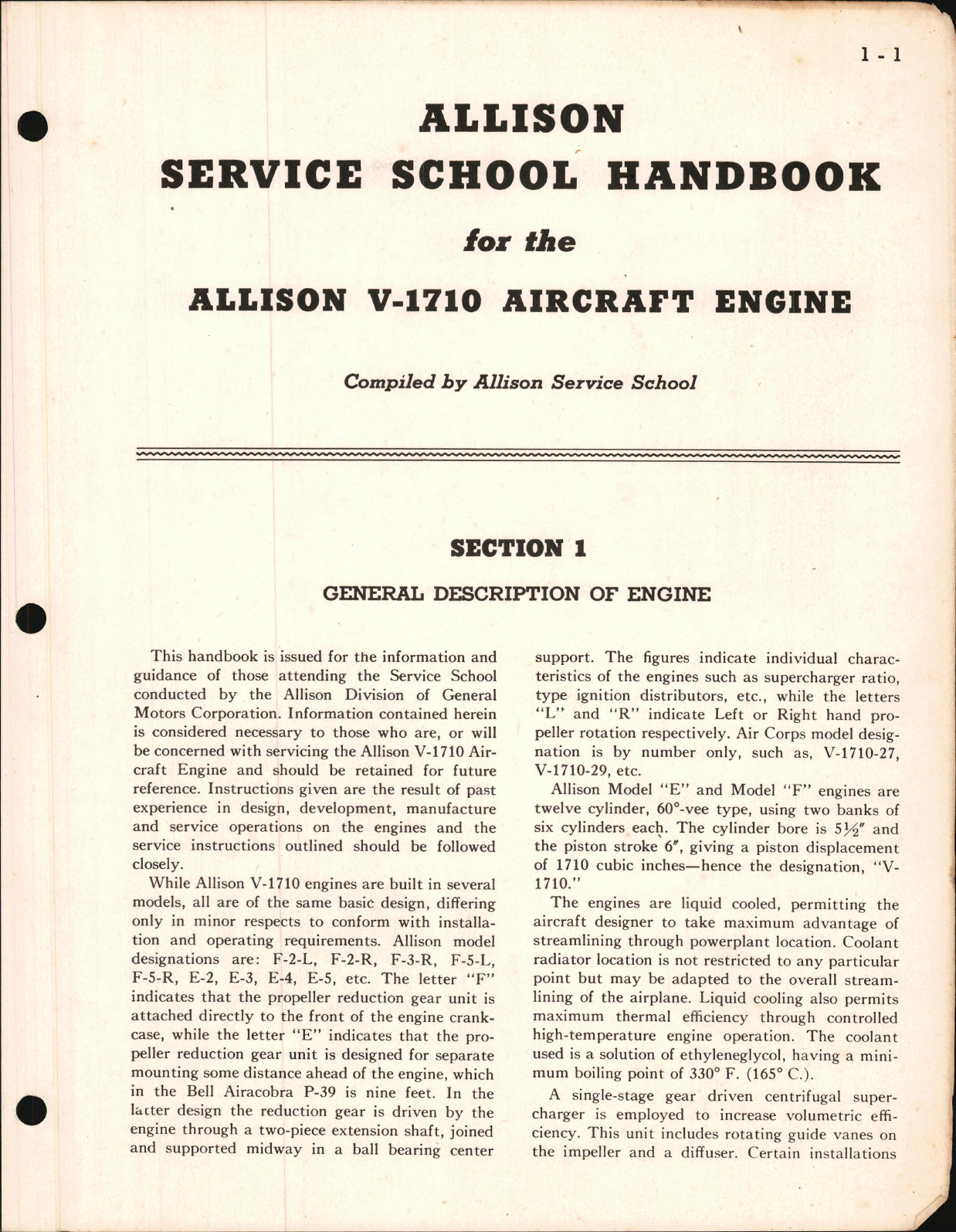 Sample page 7 from AirCorps Library document: Allison Service School Handbook for V-1710 Models E and F 