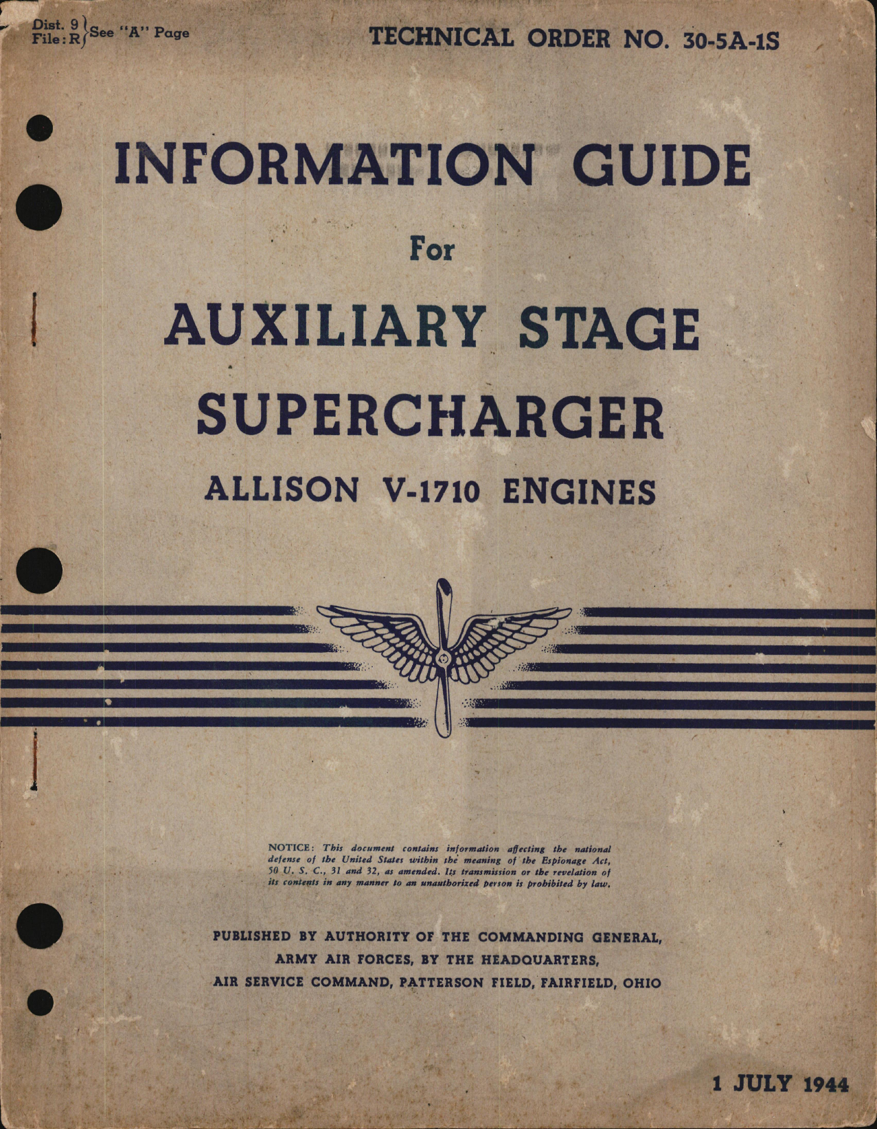 Sample page 1 from AirCorps Library document: Information Guide for Auxiliary Stage Supercharger for V-1710 Engines