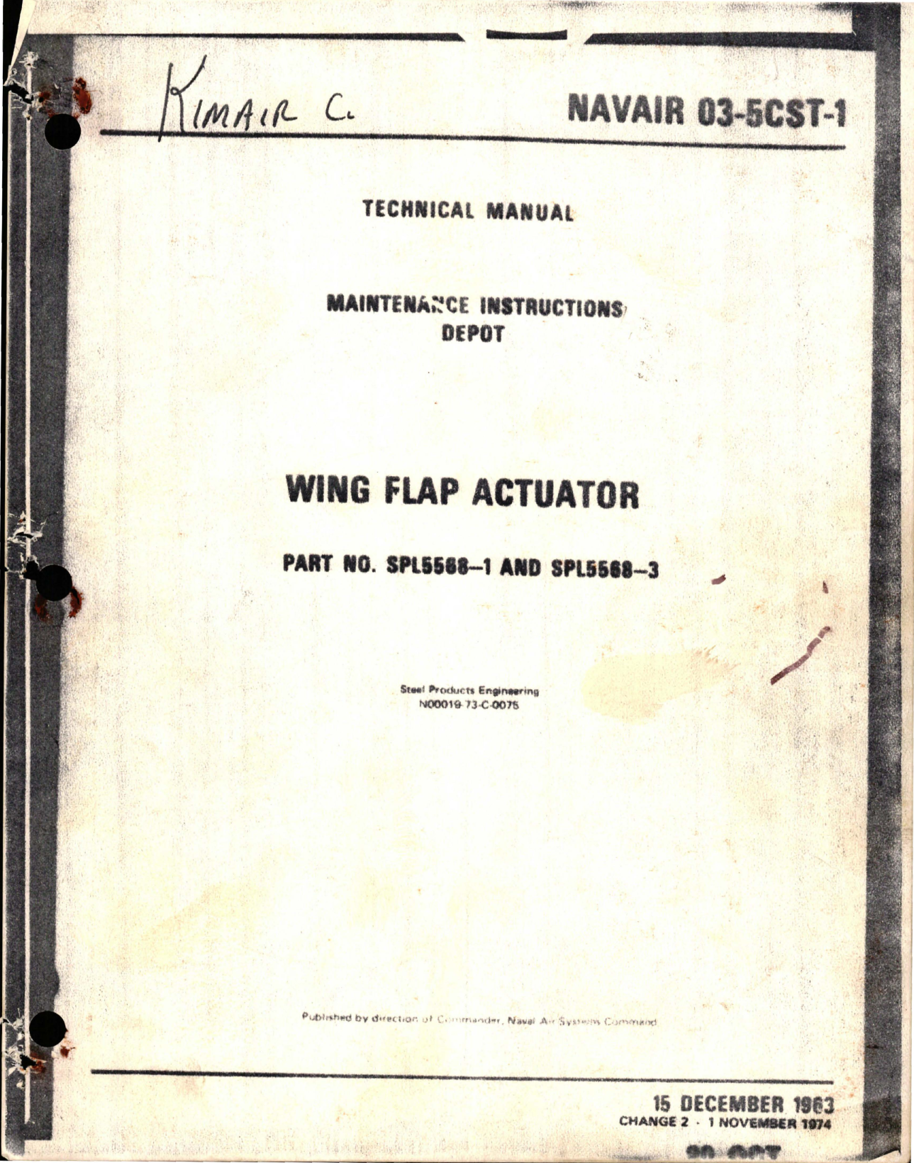 Sample page 1 from AirCorps Library document: Maintenance Instructions for Wing Flap Actuator - Parts SPL5588-1 and SPL5568-3 