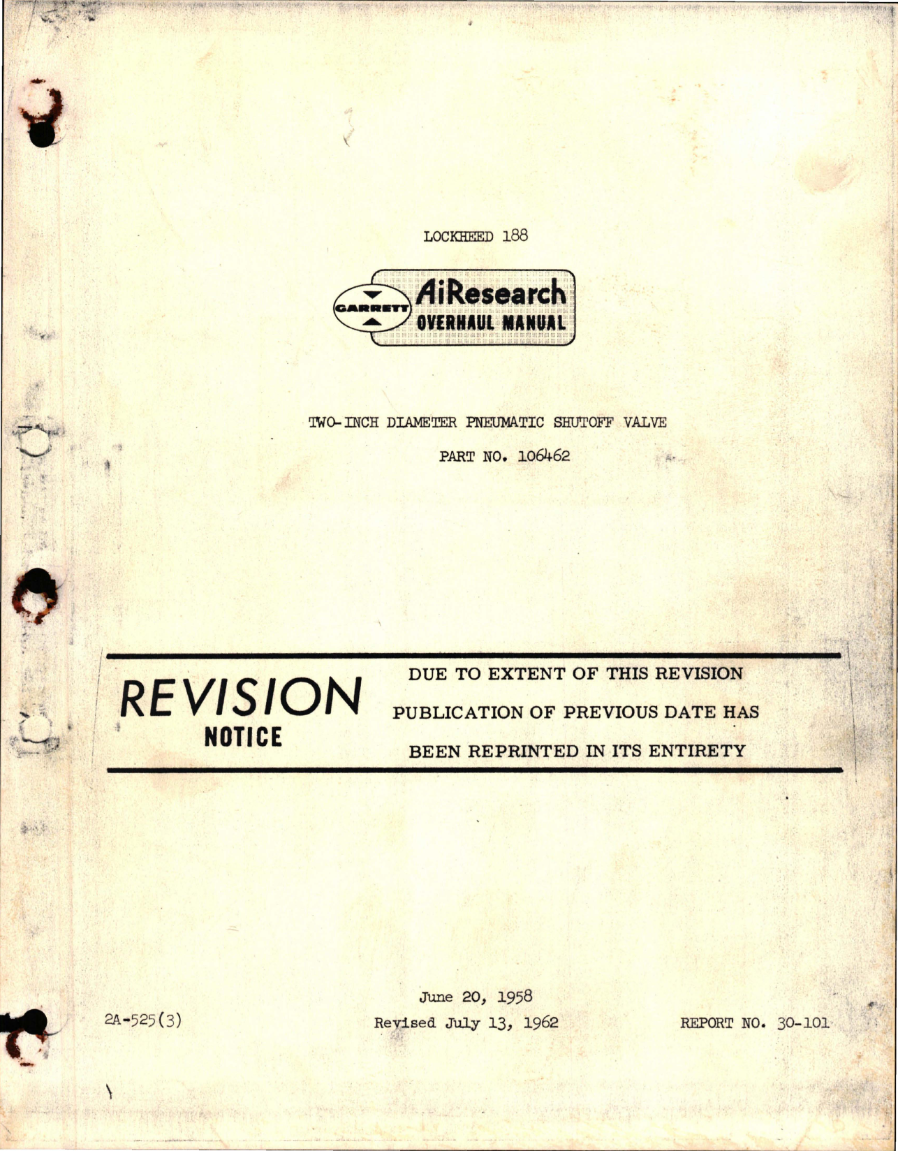 Sample page 1 from AirCorps Library document: Overhaul Manual for Two-Inch Diameter Pneumatic Shutoff Valve - Part 106462 