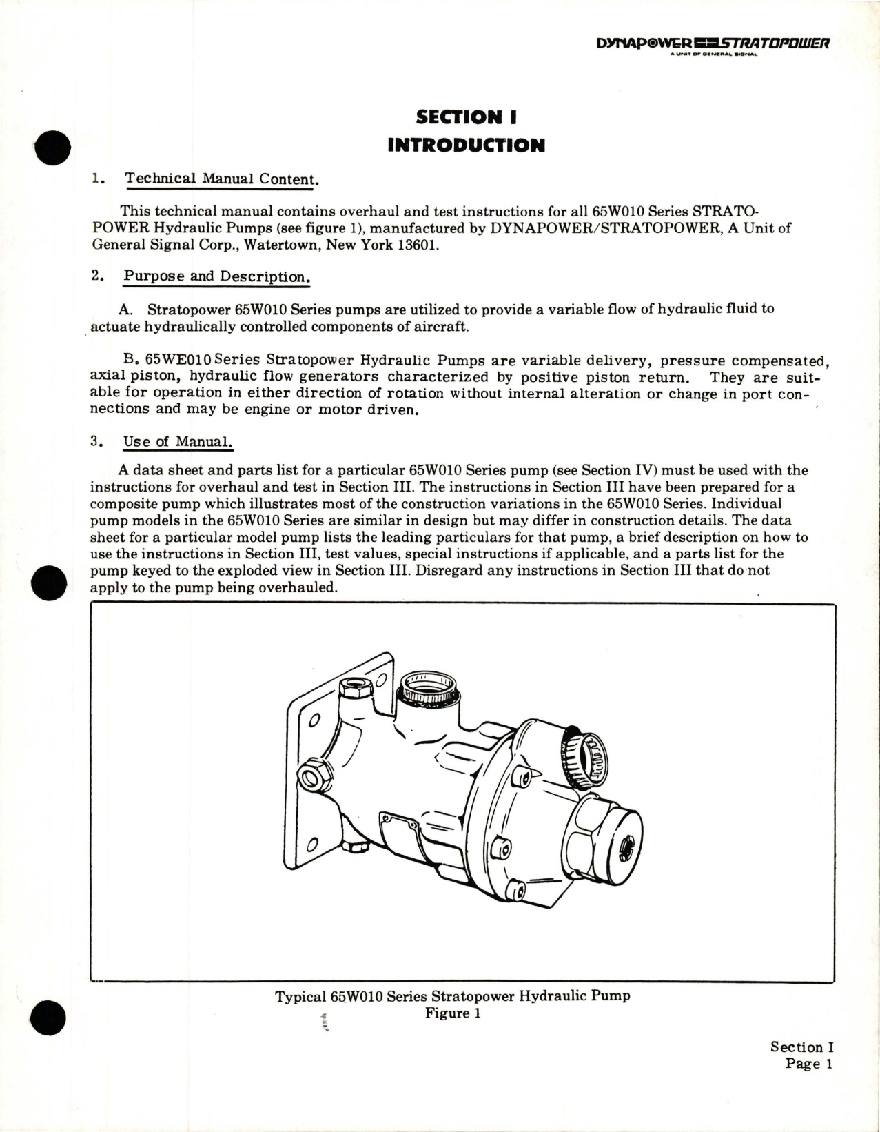 Sample page 5 from AirCorps Library document: Overhaul Instructions with Parts Breakdown for Stratopower Hydraulic Pump 65W Series