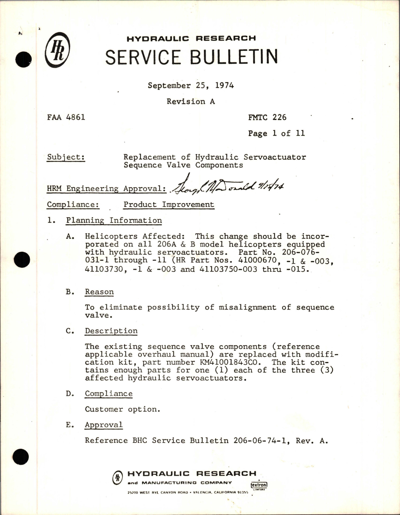 Sample page 1 from AirCorps Library document: Replacement of Hydraulic Servoactuator Sequence Valve Components