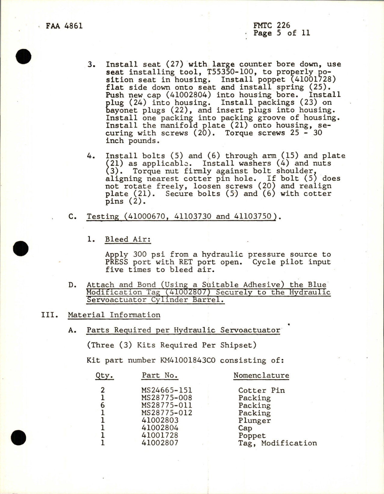 Sample page 5 from AirCorps Library document: Replacement of Hydraulic Servoactuator Sequence Valve Components