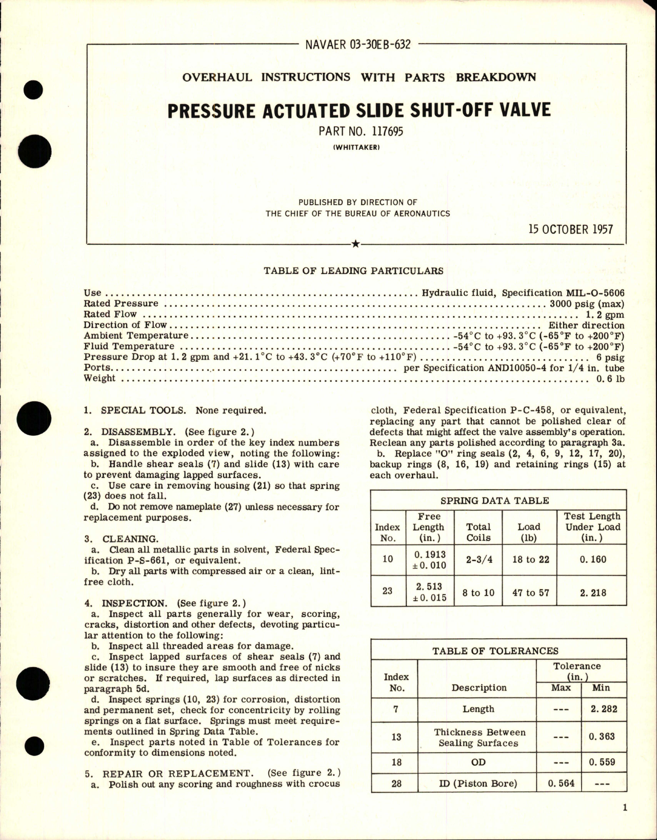 Sample page 1 from AirCorps Library document: Overhaul Instructions with Parts Breakdown for Pressure Actuated Slide Shut-Off Valve - Part 117695