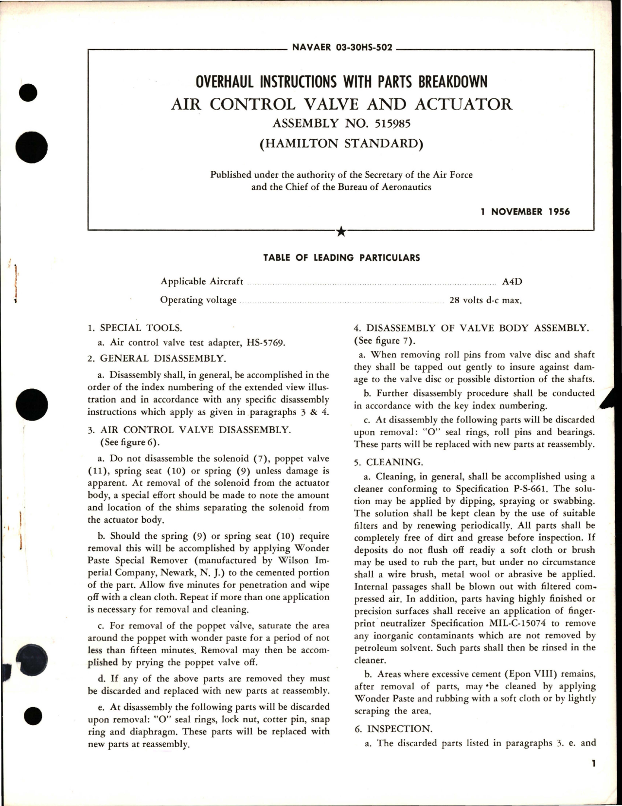Sample page 1 from AirCorps Library document: Overhaul Instructions with Parts Breakdown for Air Control Valve and Actuator Assembly - 515985