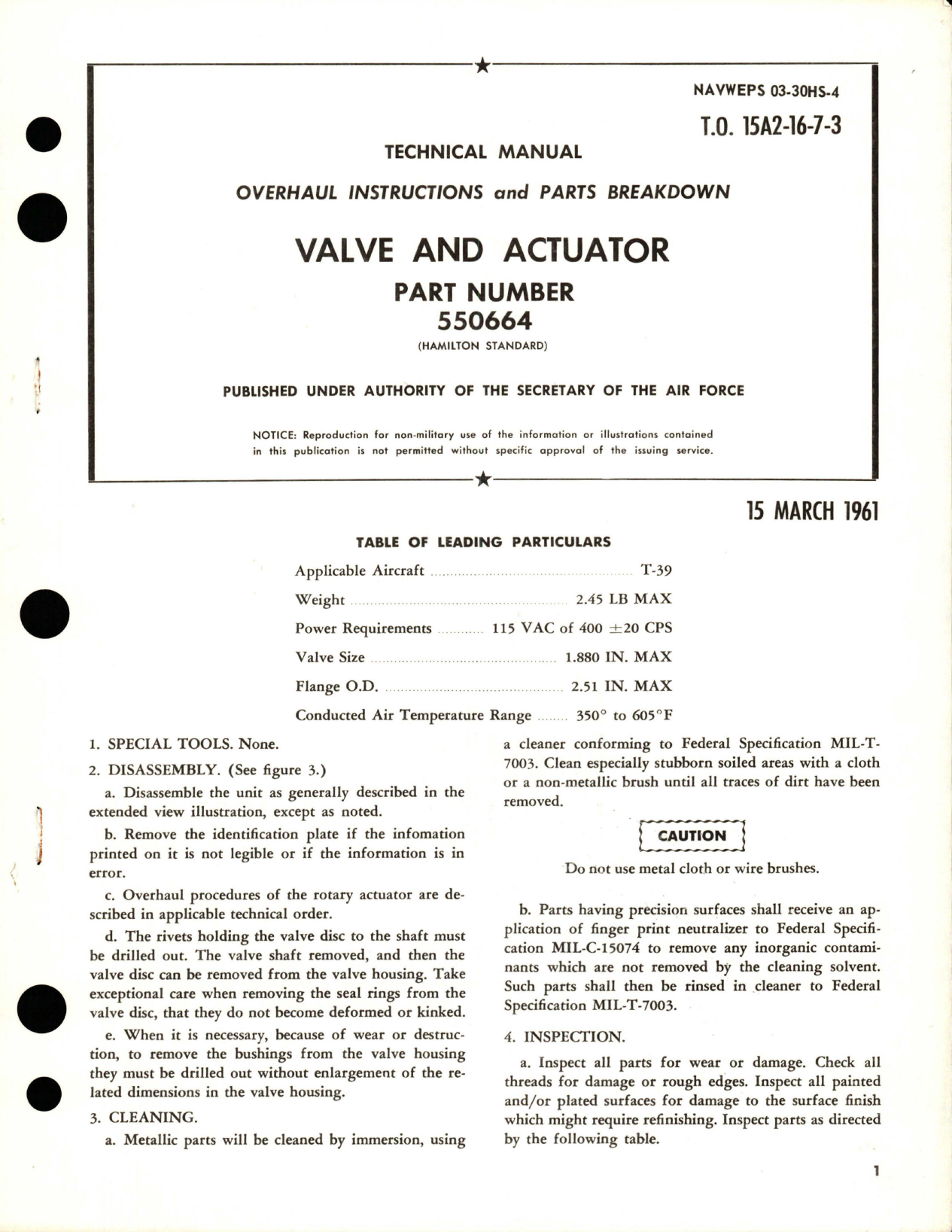 Sample page 1 from AirCorps Library document: Overhaul Instructions with Parts Breakdown for Valve and Actuator - Part 550664 