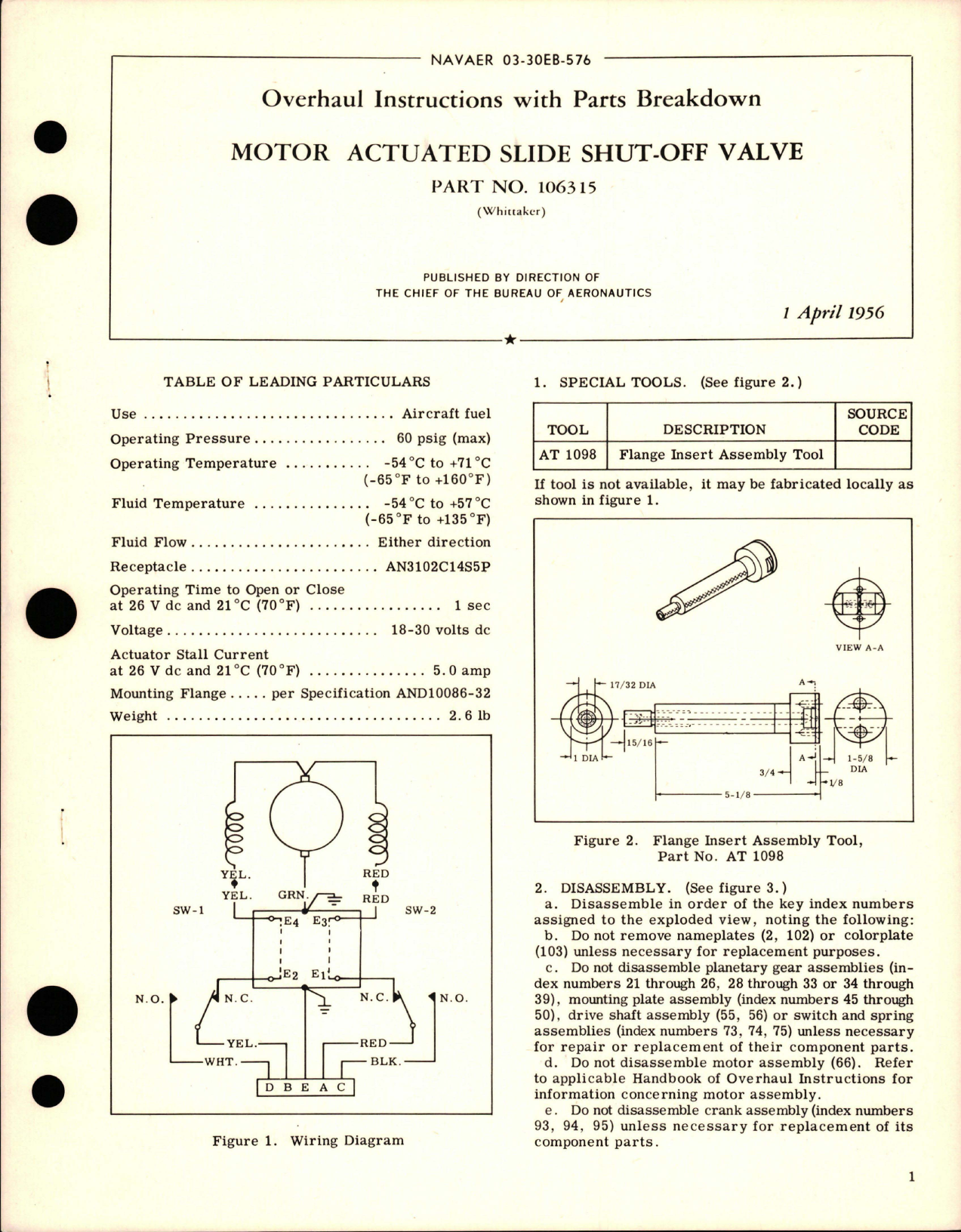 Sample page 1 from AirCorps Library document: Overhaul Instructions with Parts Breakdown for Motor Actuated Slide Shut-Off Valve - Part 106315