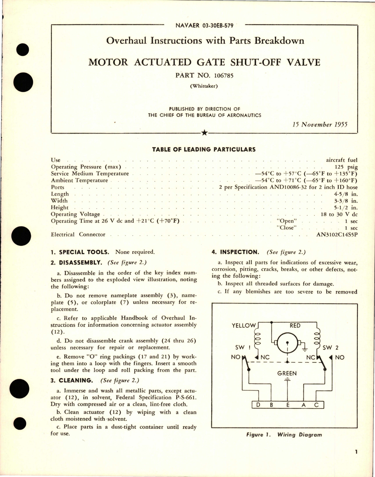 Sample page 1 from AirCorps Library document: Overhaul Instructions with Parts Breakdown for Motor Actuated Gate Shut-Off Valve - Part 106785