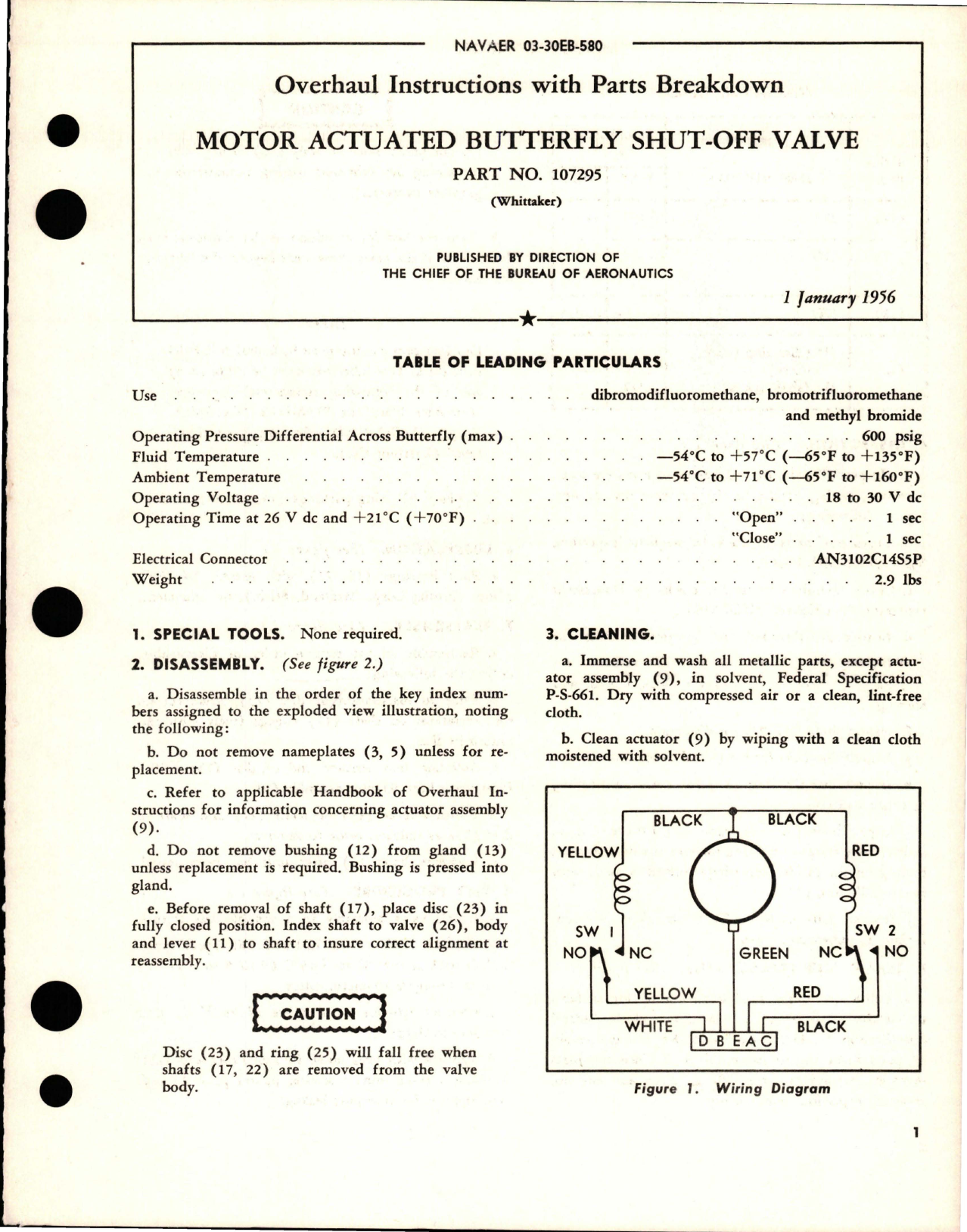 Sample page 1 from AirCorps Library document: Overhaul Instructions with Parts Breakdown for Motor Actuated Butterfly Shut-Off Valve - Part 107295
