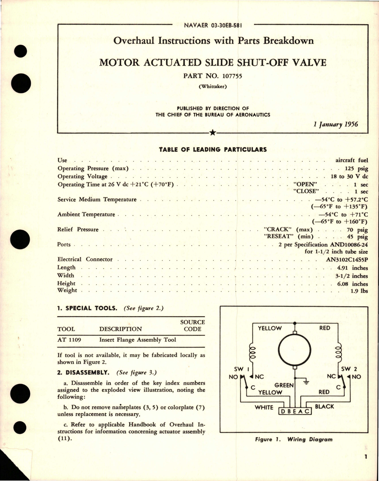 Sample page 1 from AirCorps Library document: Overhaul Instructions with Parts Breakdown for Motor Actuated Slide Shut-Off Valve - Part 107755 
