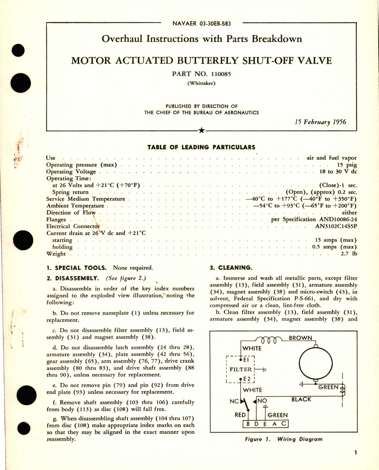 Sample page 1 from AirCorps Library document: Overhaul Instructions with Parts Breakdown for Motor Actuated Butterfly Shut-Off Valve - Part 110085 