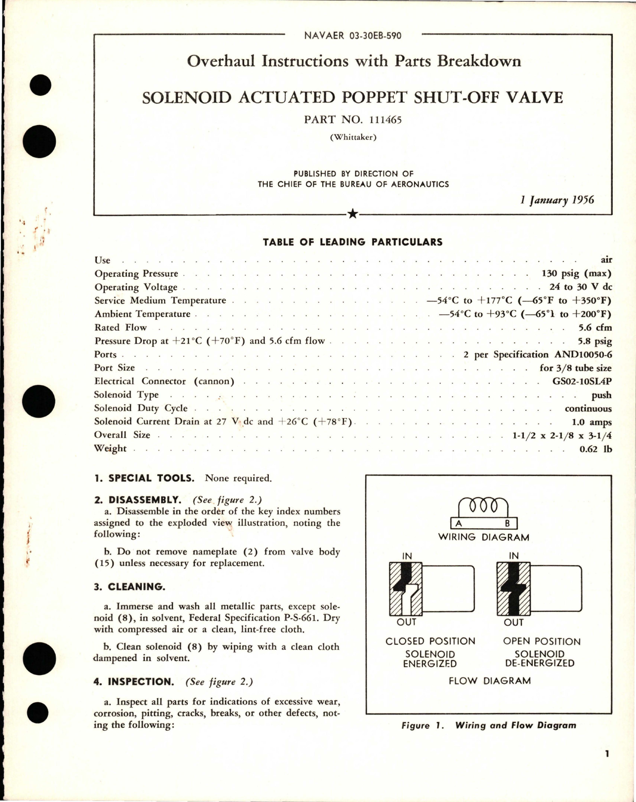 Sample page 1 from AirCorps Library document: Overhaul Instructions with Parts Breakdown for Solenoid Actuated Poppet Shut-Off Valve - Part 111465