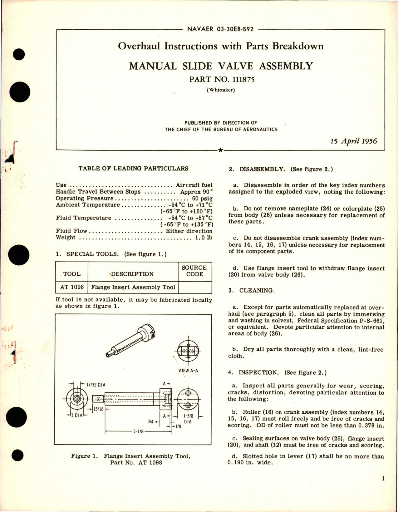 Sample page 1 from AirCorps Library document: Overhaul Instructions with Parts Breakdown for Manual Slide Valve Assembly - Part 111875