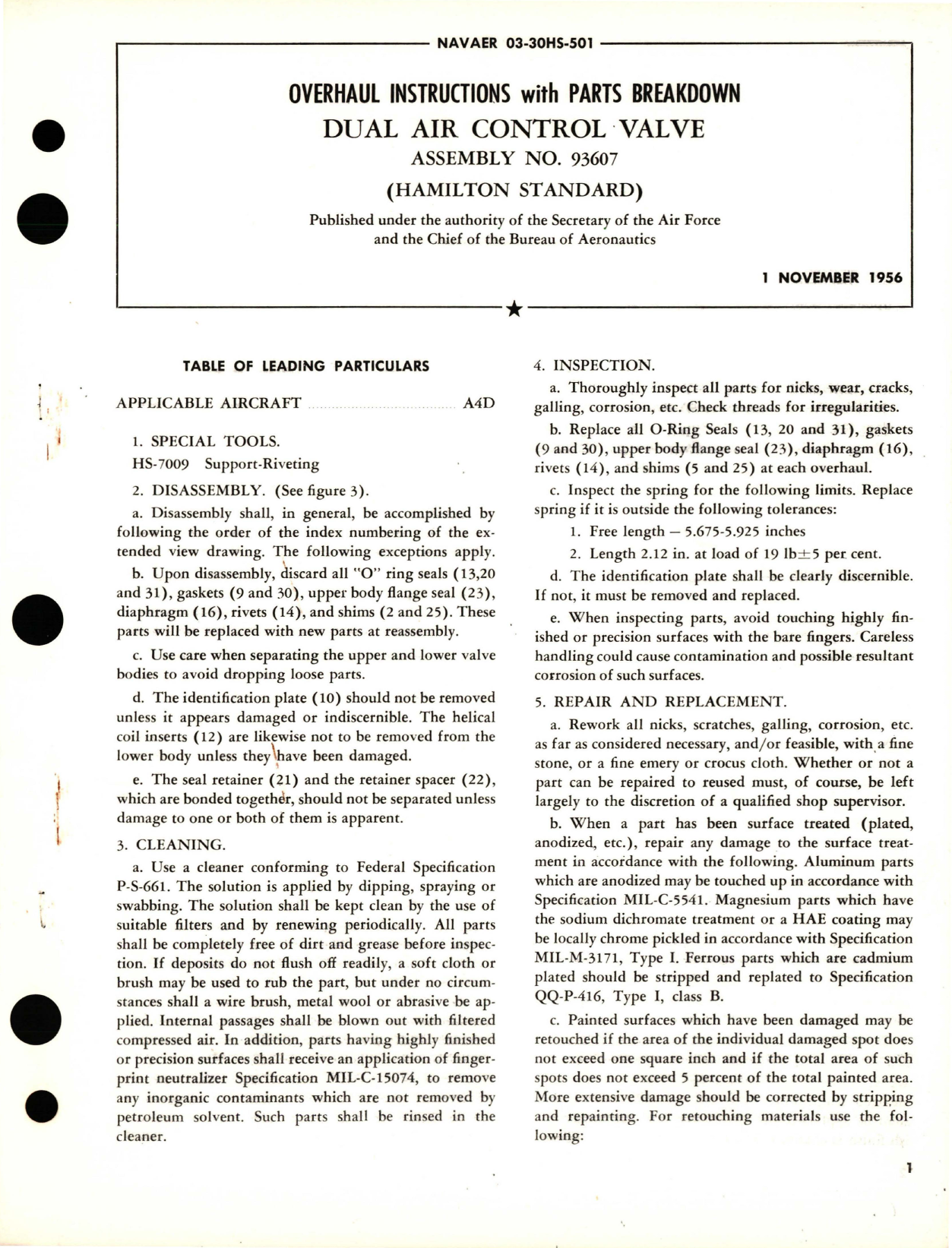 Sample page 1 from AirCorps Library document: Overhaul Instructions with Parts Breakdown for Dual Air Control Valve - Assembly 93607