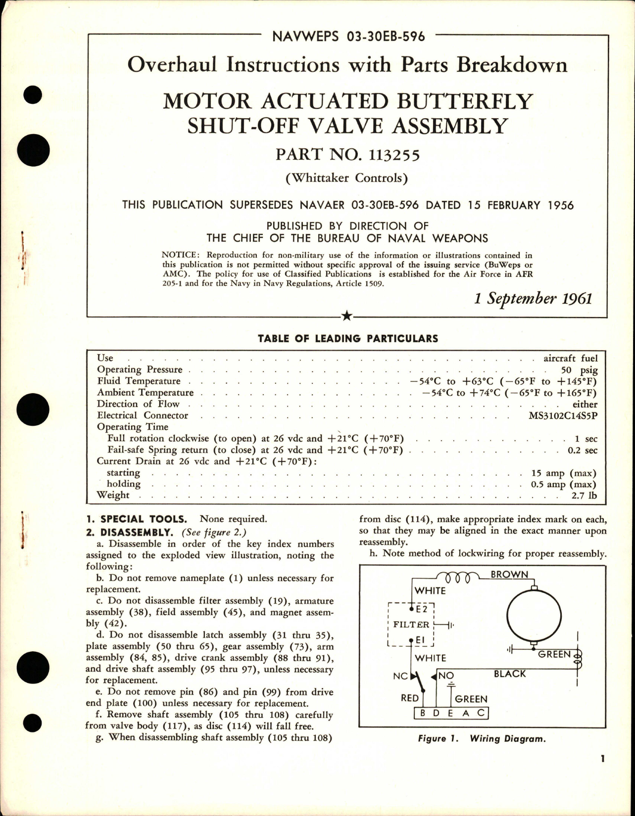 Sample page 1 from AirCorps Library document: Overhaul Instructions with Parts Breakdown for Motor Actuated Butterfly Shut-Off Valve Assembly - Part 113255